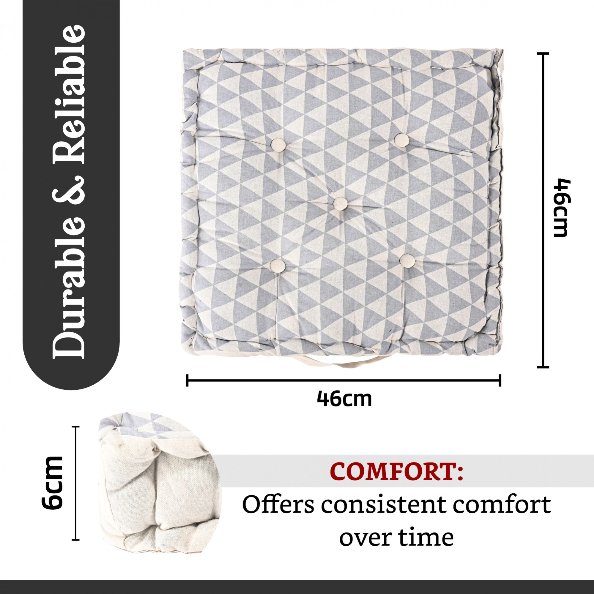 Kuber Industries Soft  Comfortable Cotton Chair Cushions for Sitting  Pillow for Office Work  Posture Support  Sitting Cushion  Back Rest for Chair  Triangular Print -Grey