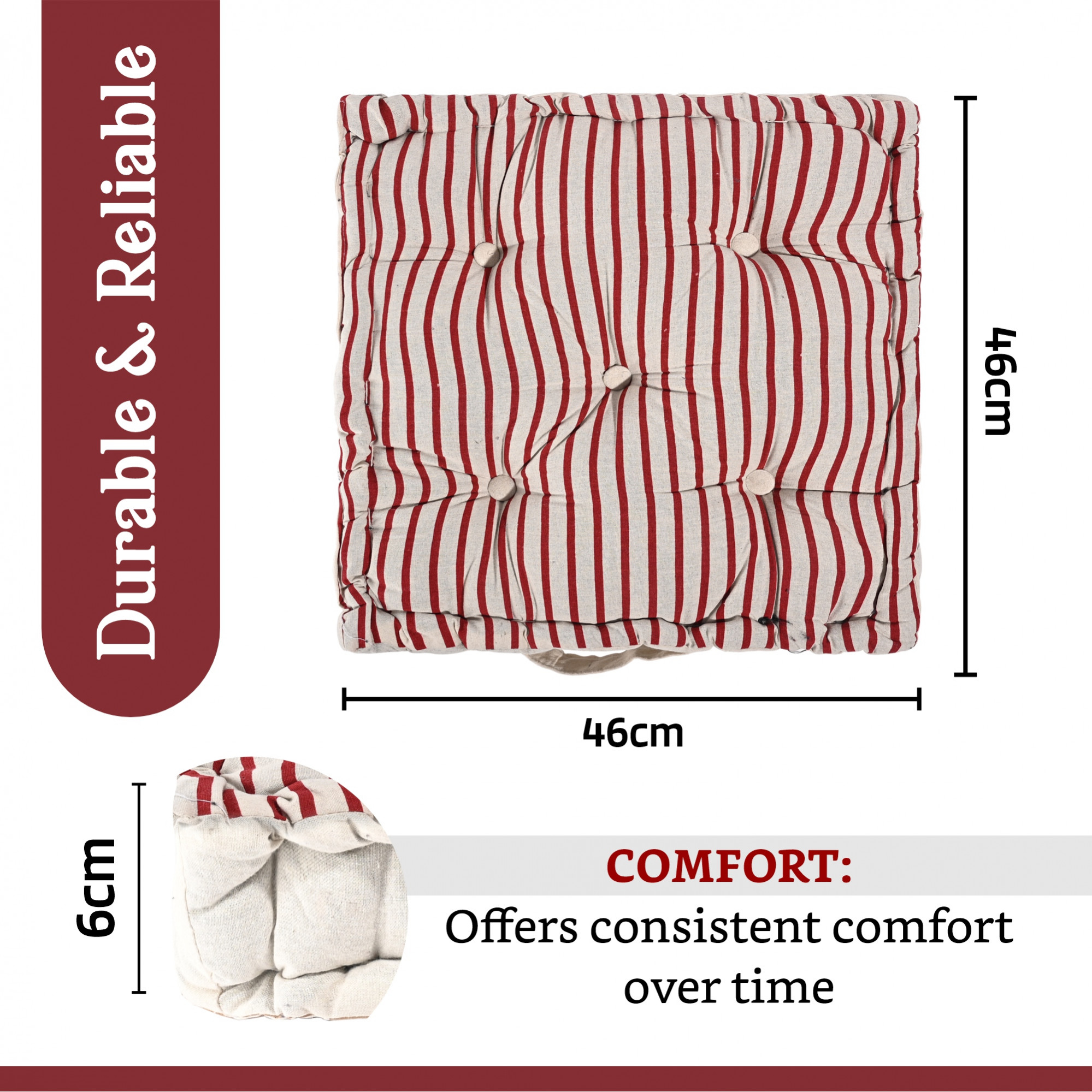 Kuber Industries Soft  Comfortable Cotton Chair Cushions for Sitting  Pillow for Office Work  Posture Support  Sitting Cushion  Back Rest for Chair  Lining Print - Maroon