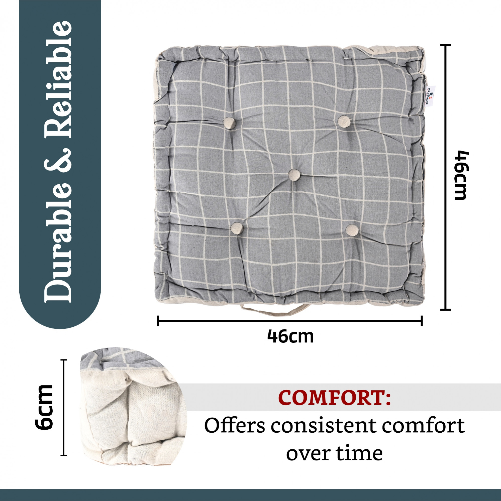 Kuber Industries Soft  Comfortable Cotton Chair Cushions for Sitting  Pillow for Office Work  Posture Support  Sitting Cushion  Back Rest for Chair  Check Print -Light Grey