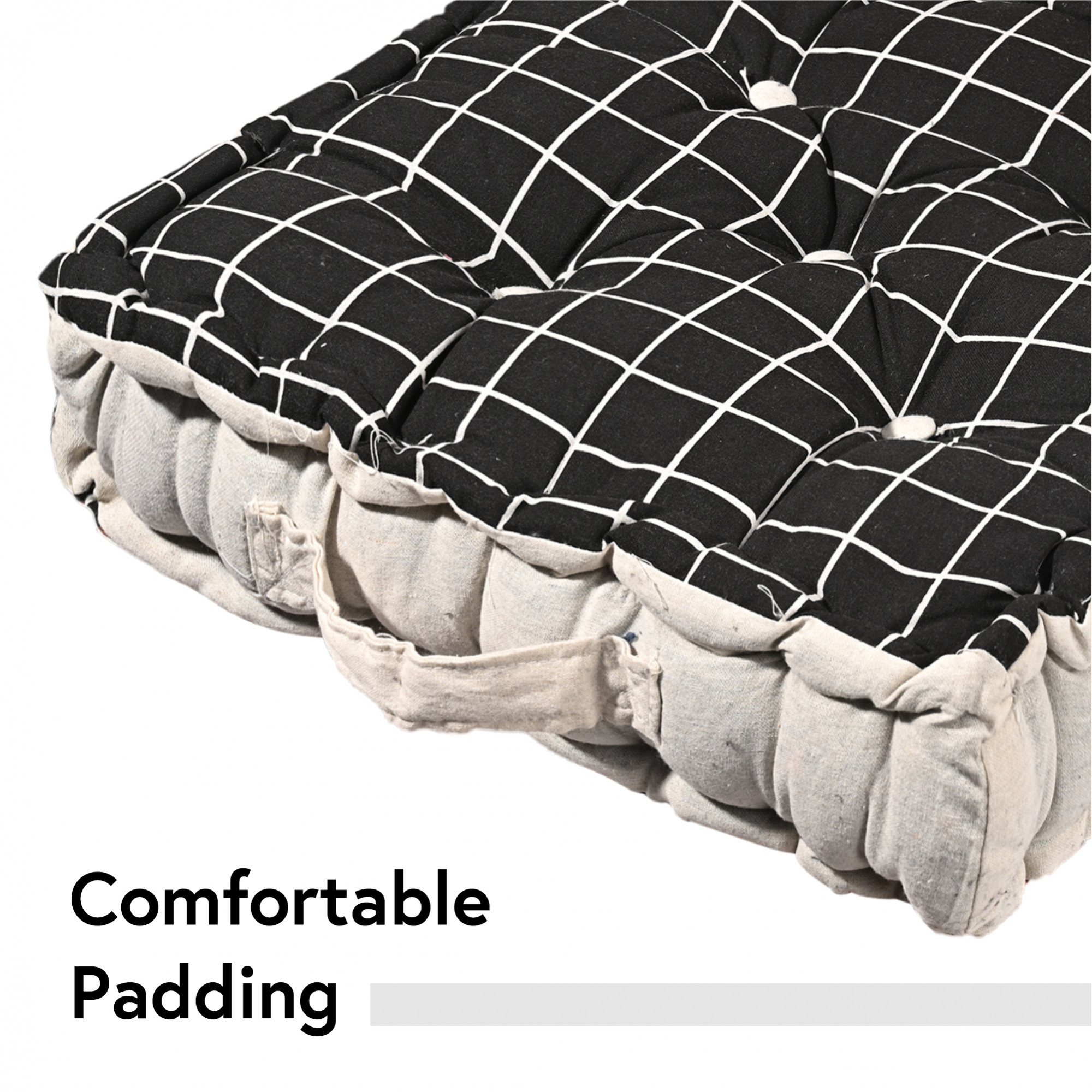 Kuber Industries Soft  Comfortable Cotton Chair Cushions for Sitting  Pillow for Office Work  Posture Support  Sitting Cushion  Back Rest for Chair  Check Print -Black