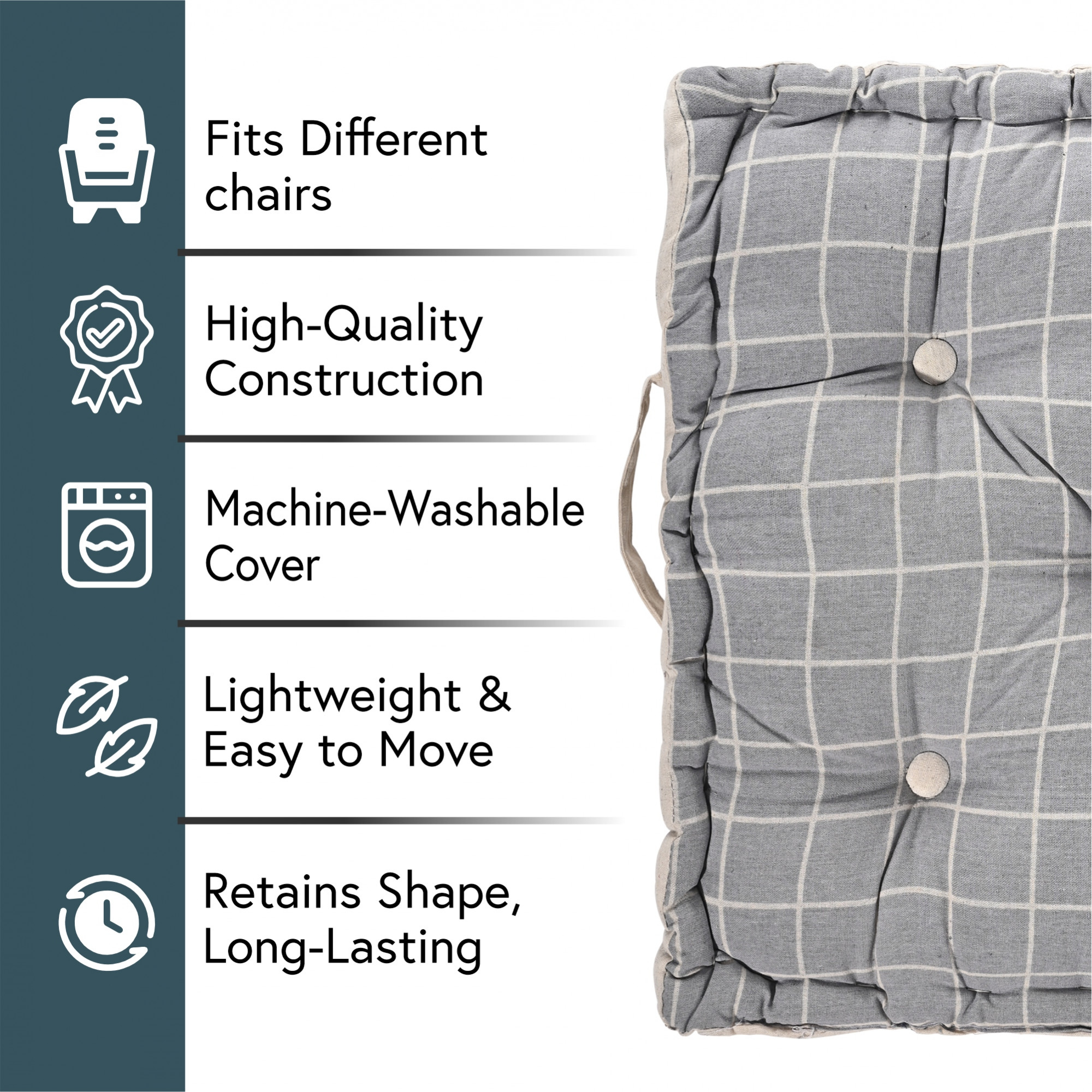 Kuber Industries Soft  Comfortable Cotton Chair Cushions for Sitting  Pillow for Office Work  Posture Support  Sitting Cushion  Back Rest for Chair  Check Print -Light Grey
