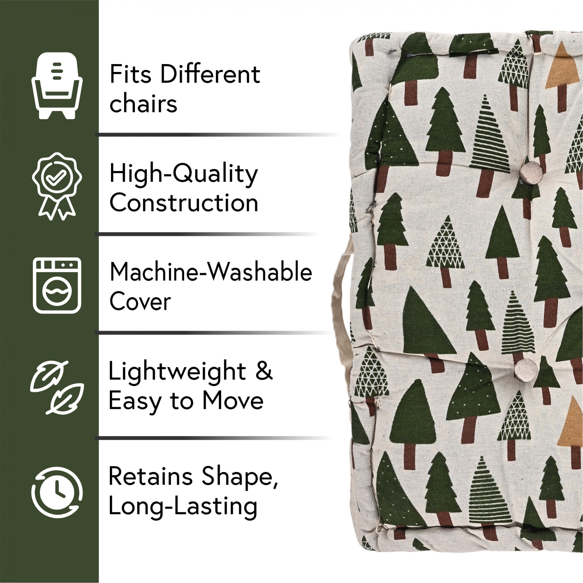 Kuber Industries Soft  Comfortable Cotton Chair Cushions for Sitting  Pillow for Office Work  Posture Support  Sitting Cushion  Back Rest for Chair  Tree Print- Green