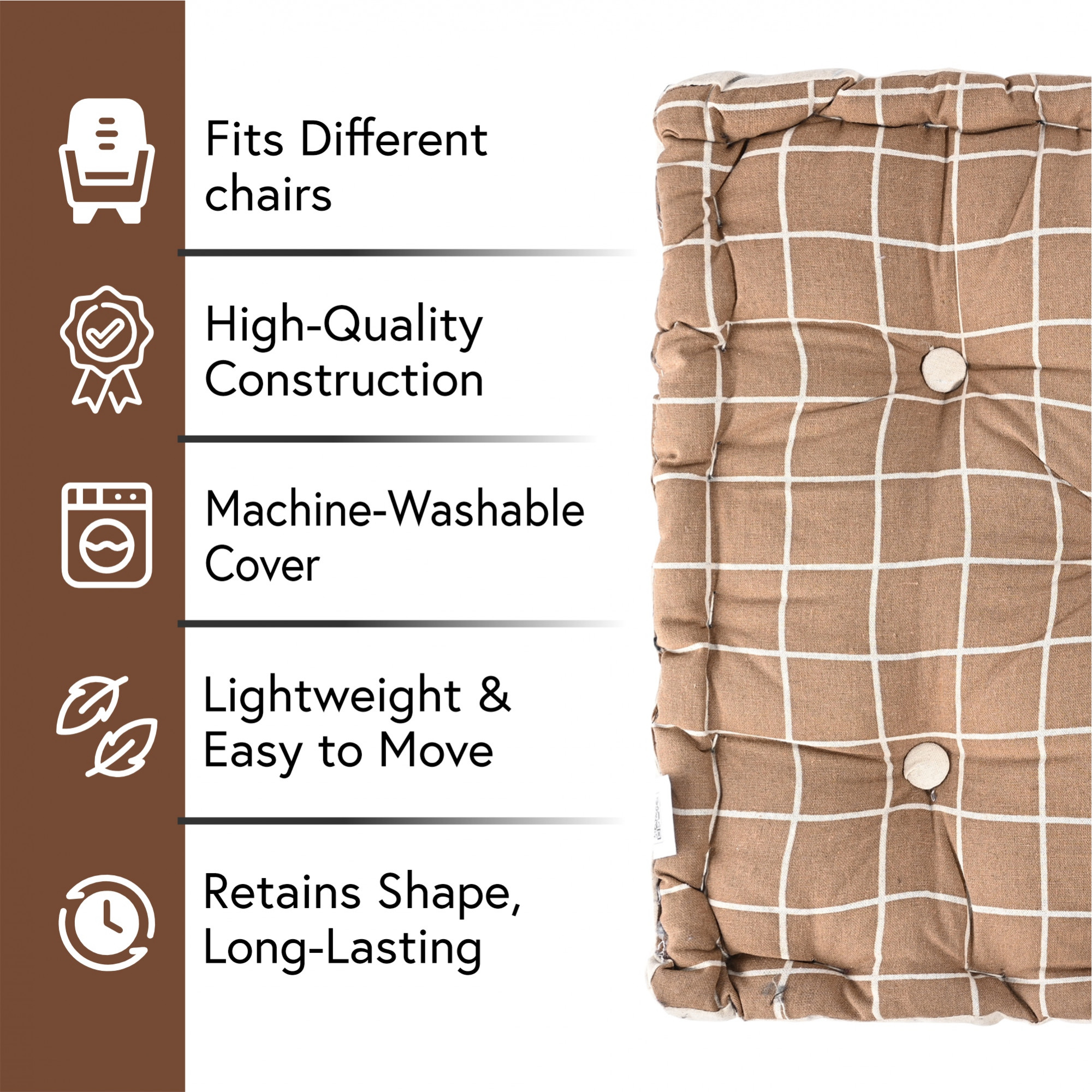 Kuber Industries Soft  Comfortable Cotton Chair Cushions for Sitting  Pillow for Office Work  Posture Support  Sitting Cushion  Back Rest for Chair  Check Print -Brown
