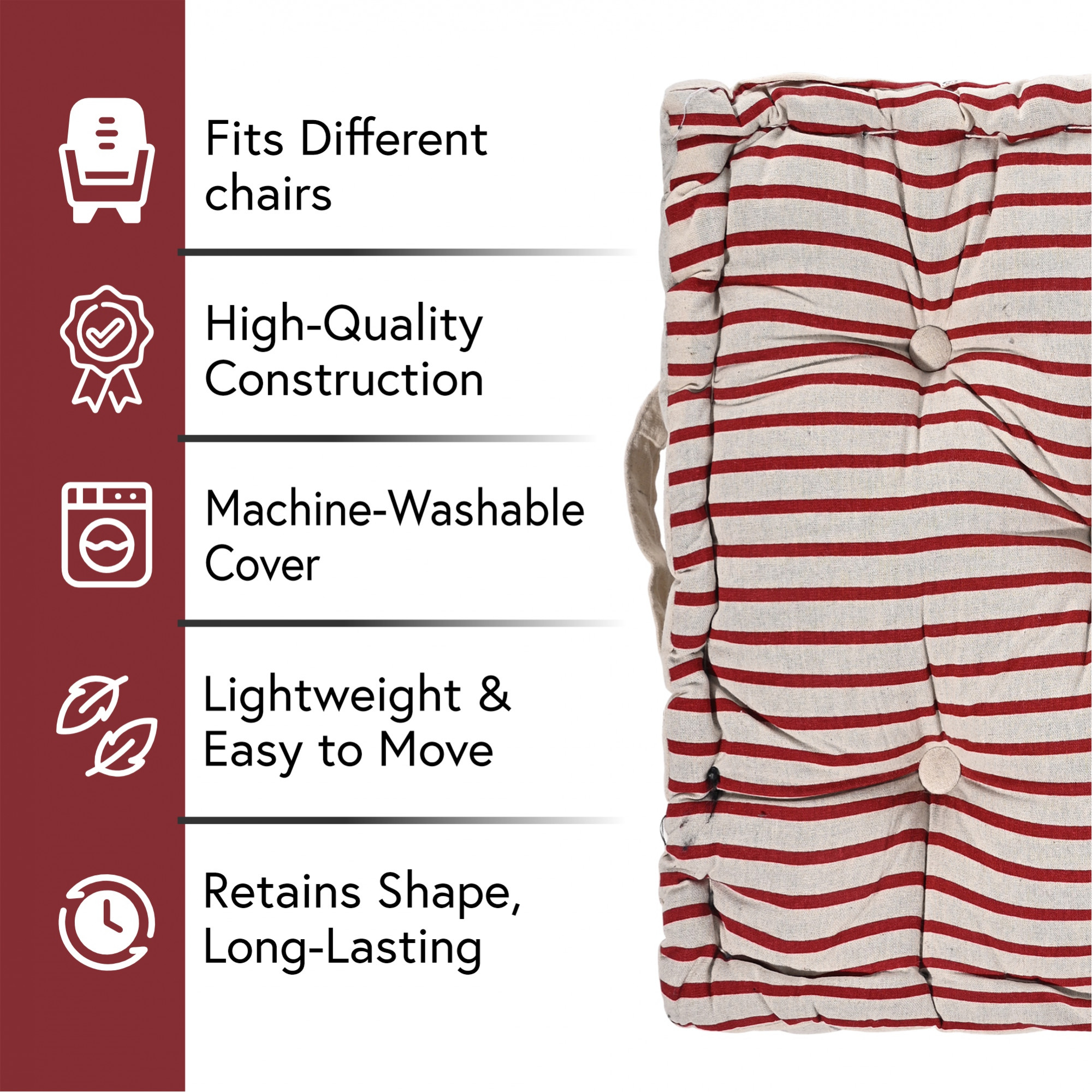 Kuber Industries Soft  Comfortable Cotton Chair Cushions for Sitting  Pillow for Office Work  Posture Support  Sitting Cushion  Back Rest for Chair  Lining Print - Maroon