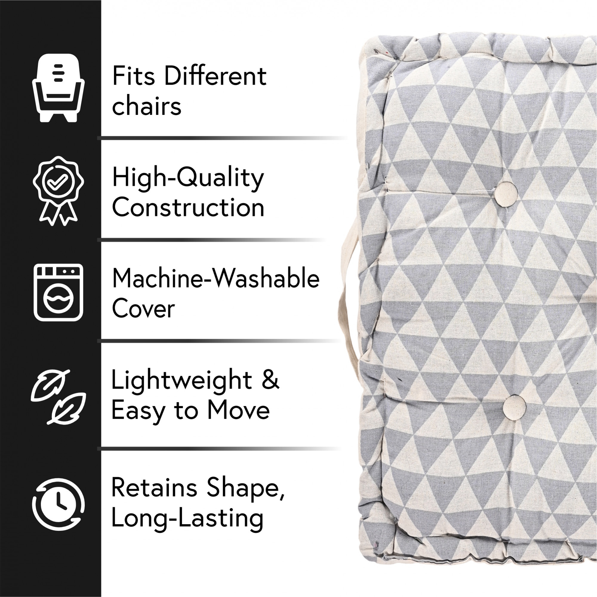 Kuber Industries Soft  Comfortable Cotton Chair Cushions for Sitting  Pillow for Office Work  Posture Support  Sitting Cushion  Back Rest for Chair  Triangular Print -Grey
