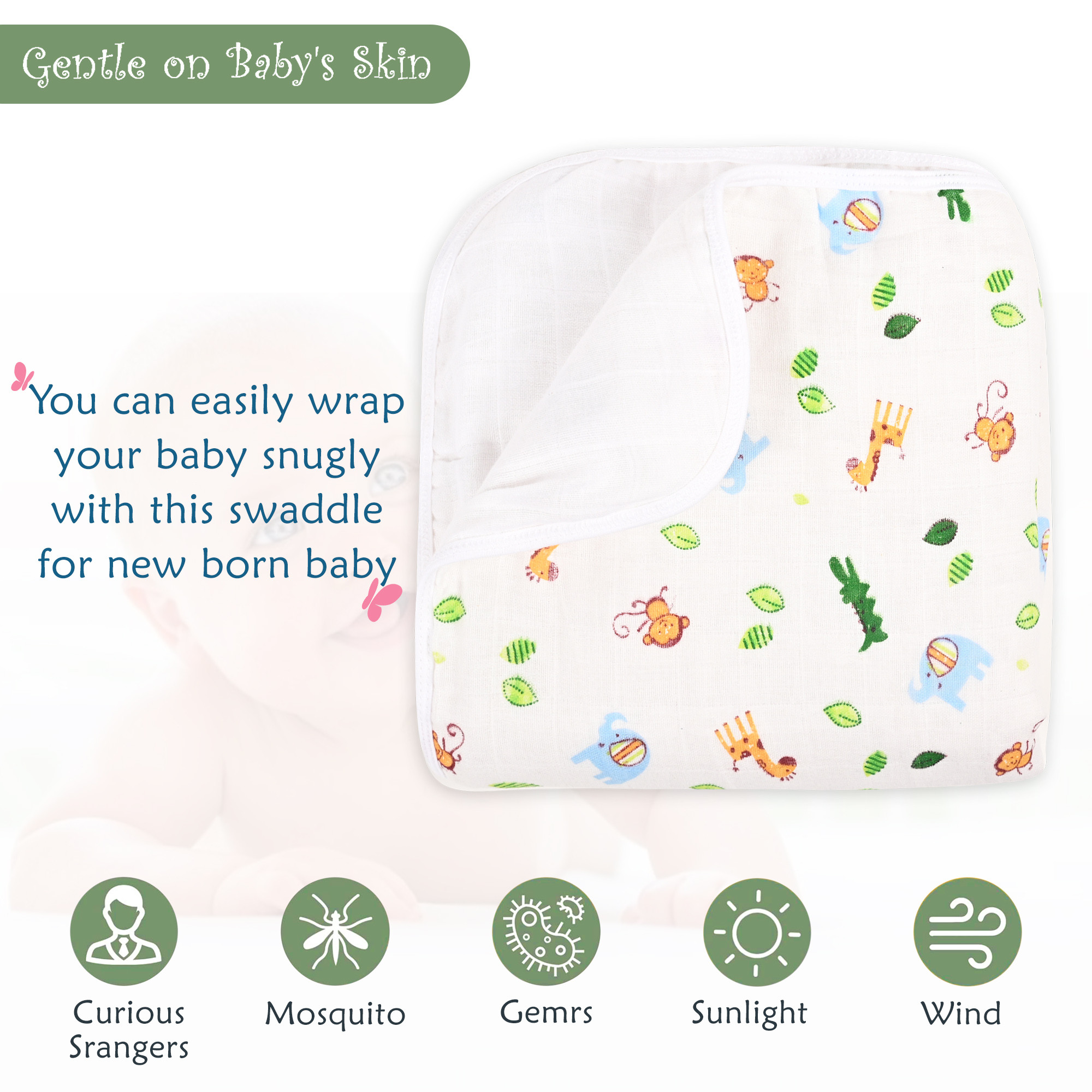 Kuber Industries Soft  Washable Cotton Swaddling Cloth for New Born Baby  Baby WrapSwaddle Blanket for Sleeping Kids  Cartoon-White