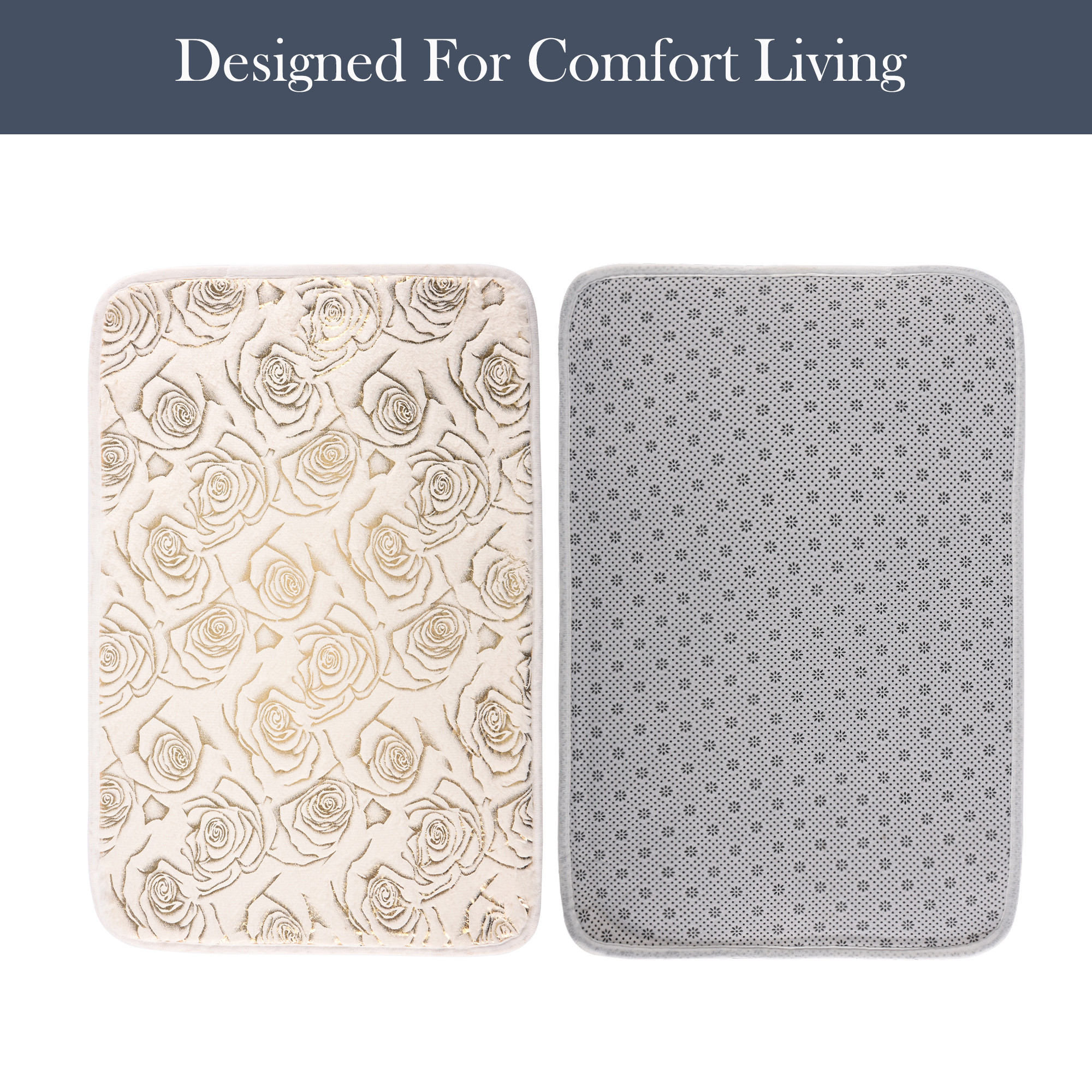 Kuber Industries Soft Anti Slip Bathroom Door MatPaidan  Durable Bathroom Foot Mat Floor Mate  Doormats for Toilet Washroom Indoor Home Mats  LX-19  Floral Design - Gold  White