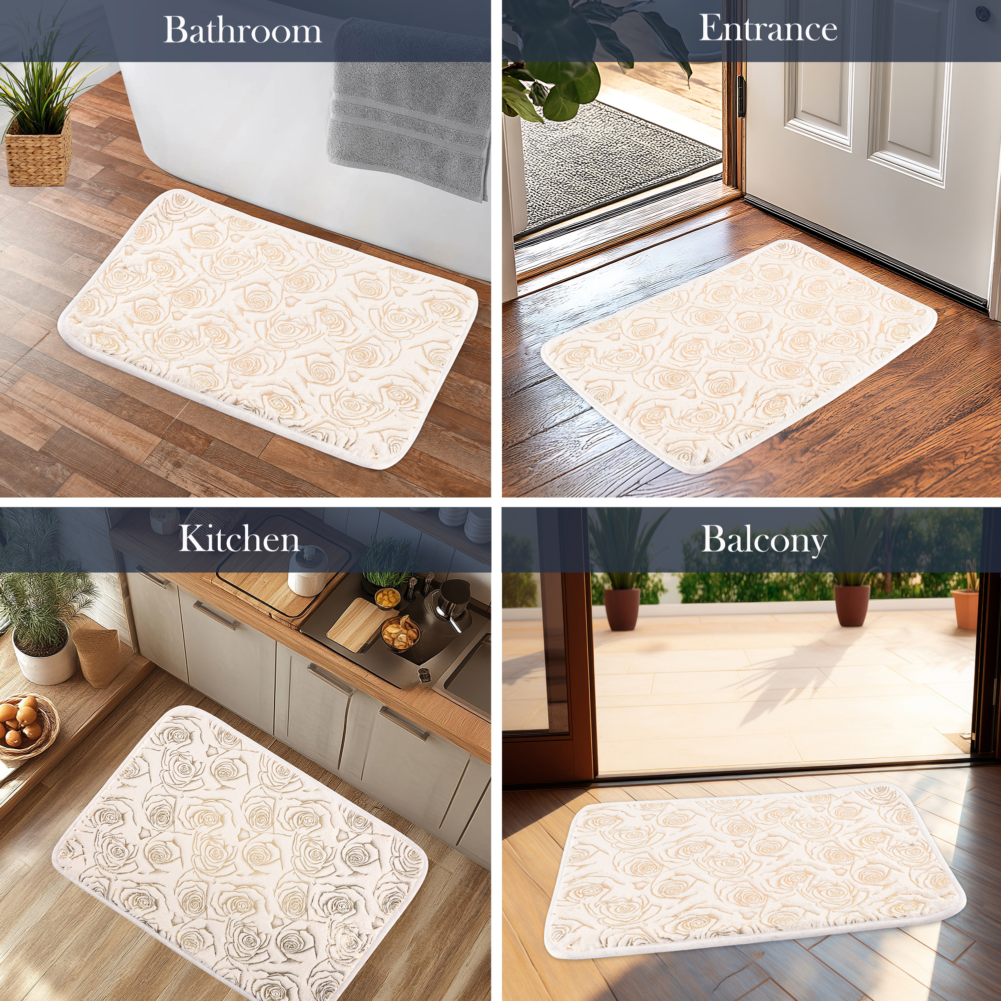 Kuber Industries Soft Anti Slip Bathroom Door MatPaidan  Durable Bathroom Foot Mat Floor Mate  Doormats for Toilet Washroom Indoor Home Mats  LX-19  Floral Design - Gold  White