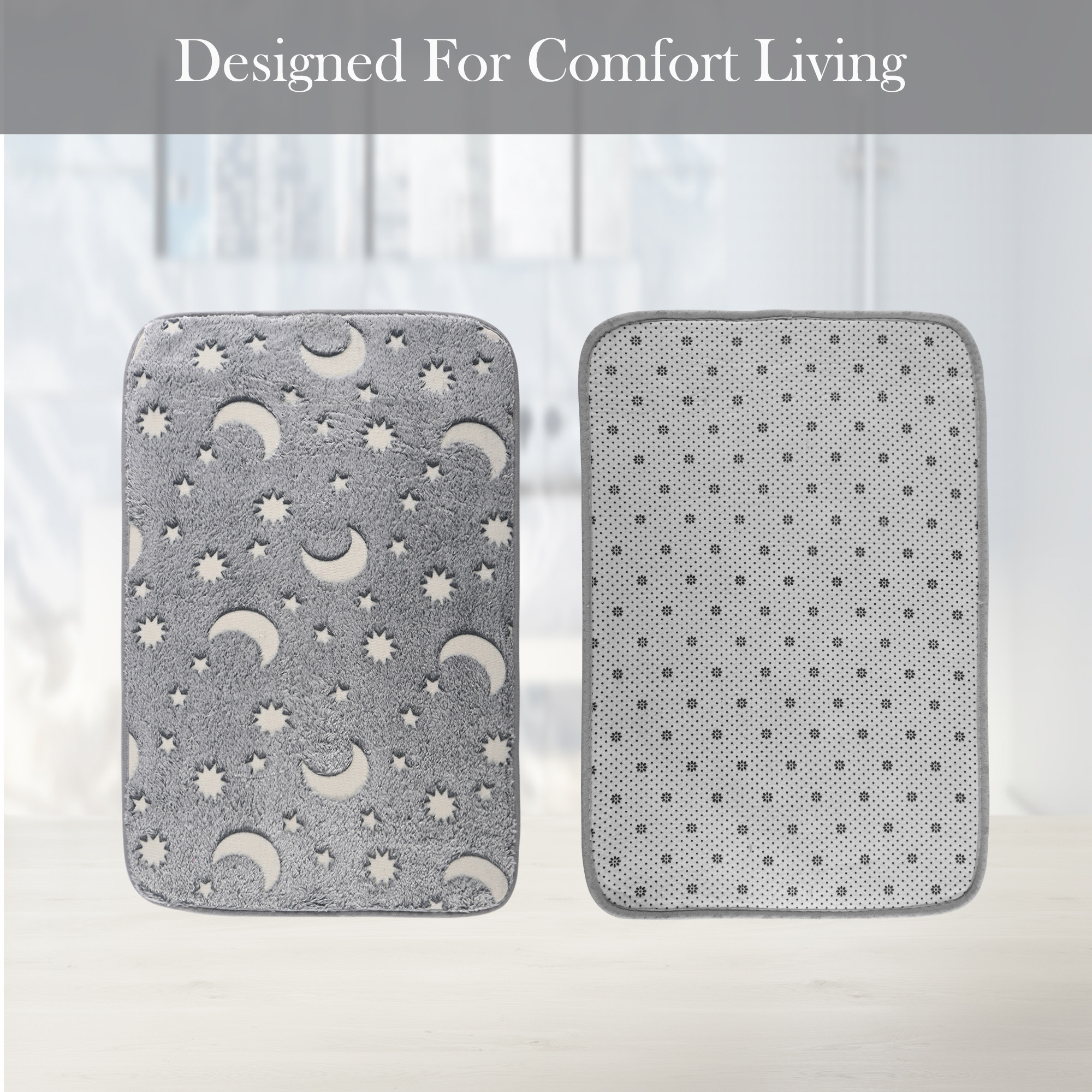 Kuber Industries Soft Anti Slip Bathroom Door MatPaidan  Durable Bathroom Foot Mat Floor Mate  Doormats for Toilet Washroom Indoor Home Mats  LX-17  Moon  Star - Grey