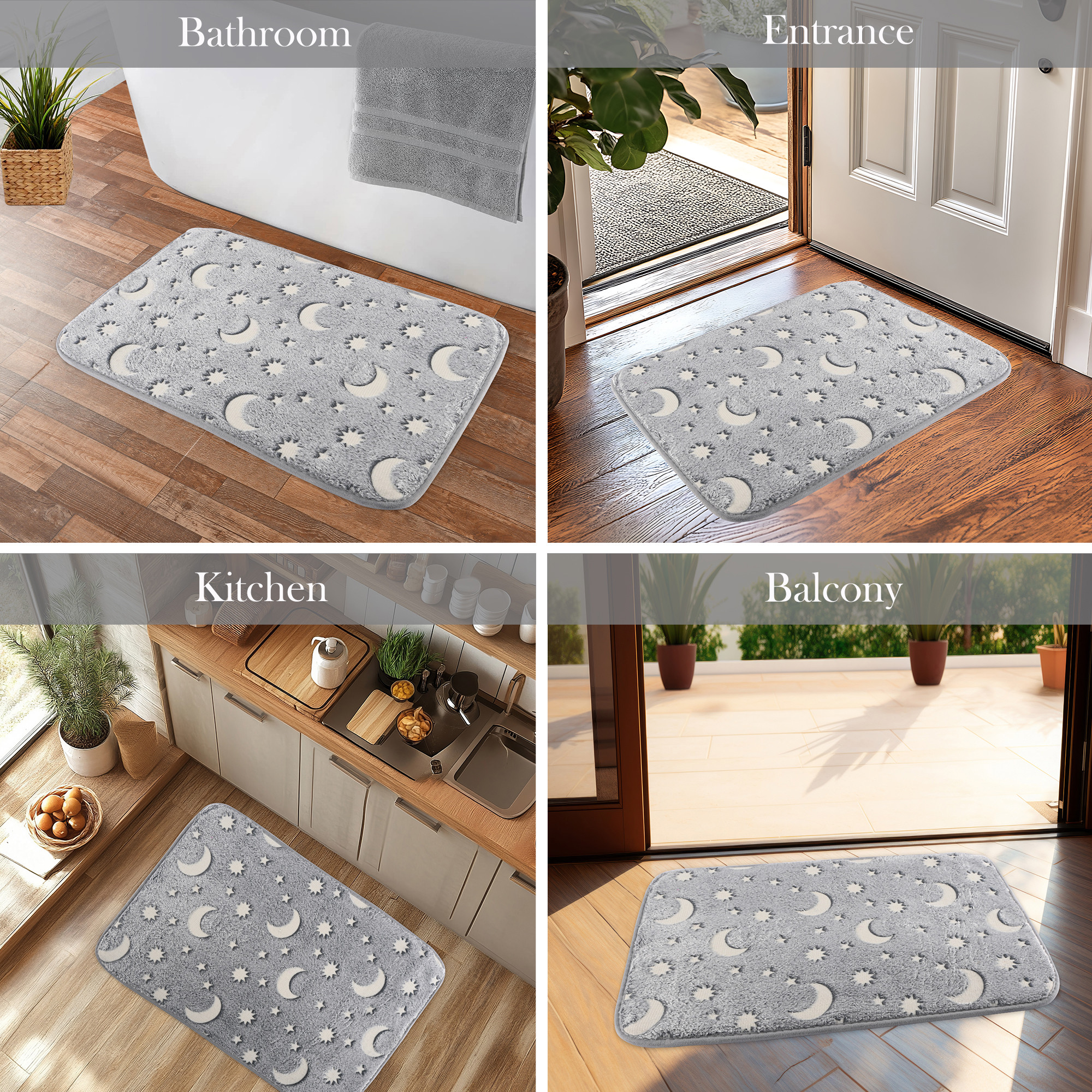 Kuber Industries Soft Anti Slip Bathroom Door MatPaidan  Durable Bathroom Foot Mat Floor Mate  Doormats for Toilet Washroom Indoor Home Mats  LX-17  Moon  Star - Grey