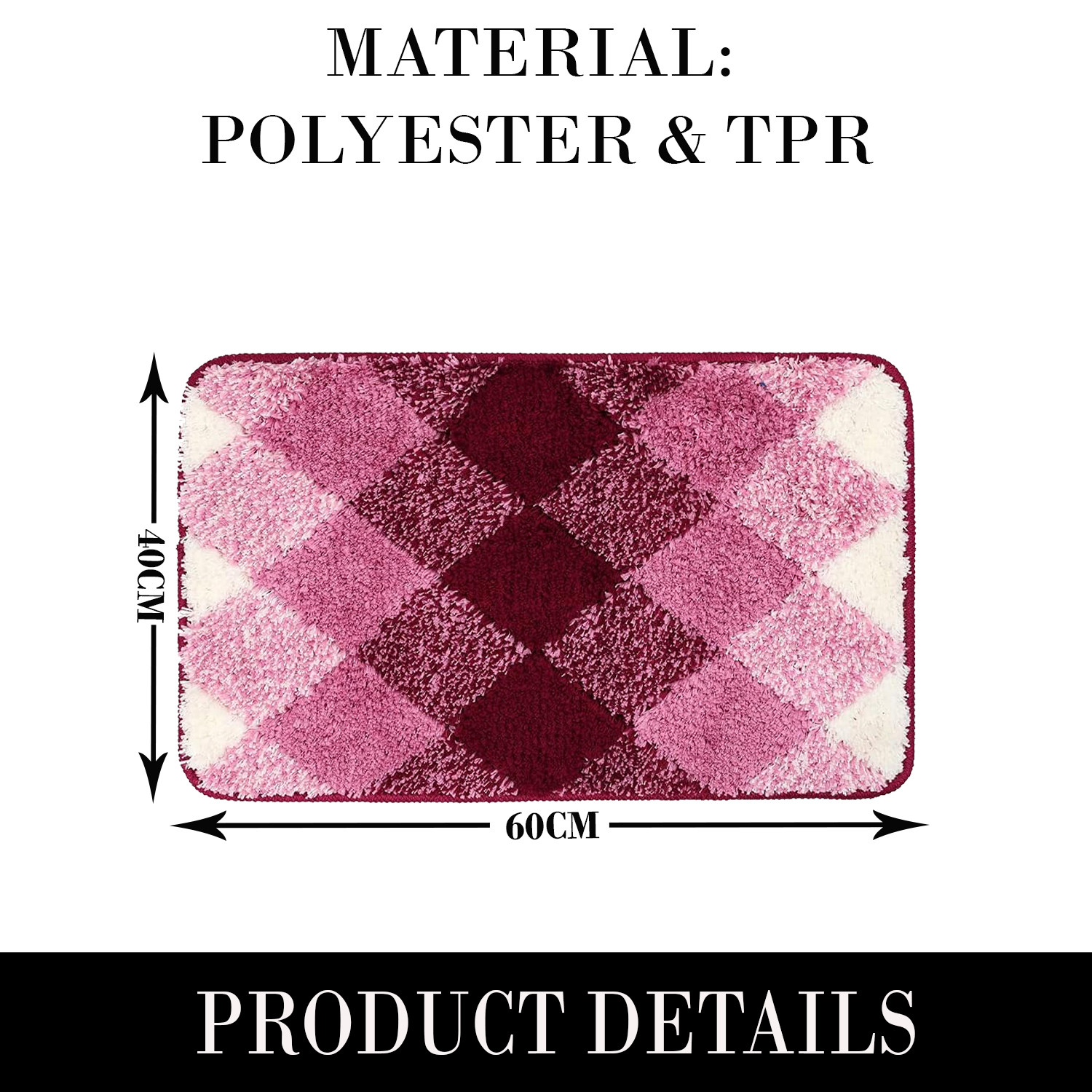 Kuber Industries Soft Bathroom Mat|Anti-Slip Mat For Bathroom Floor|Diamond Design With TPR Backing|Foot Mats For Home, Living Room, Bedroom (Red)