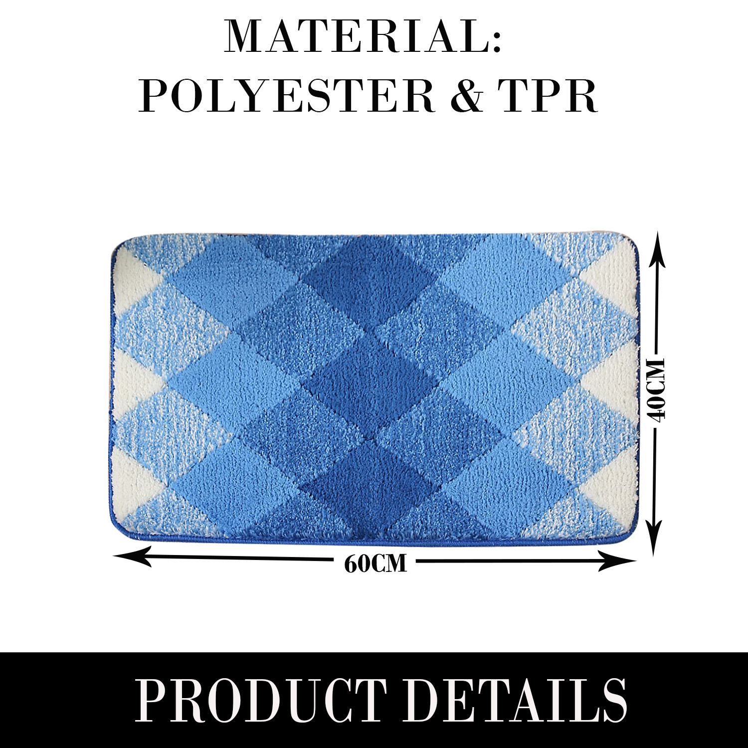 Kuber Industries Soft Bathroom Mat|Anti-Slip Mat For Bathroom Floor|Diamond Design With TPR Backing|Foot Mats For Home, Living Room, Bedroom (Blue)