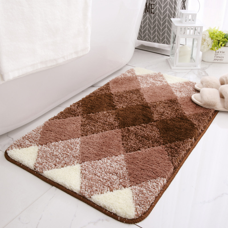 Kuber Industries Soft Bathroom Mat|Anti-Slip Mat For Bathroom Floor|Diamond Design With TPR Backing|Foot Mats For Home, Living Room, Bedroom (Brown)