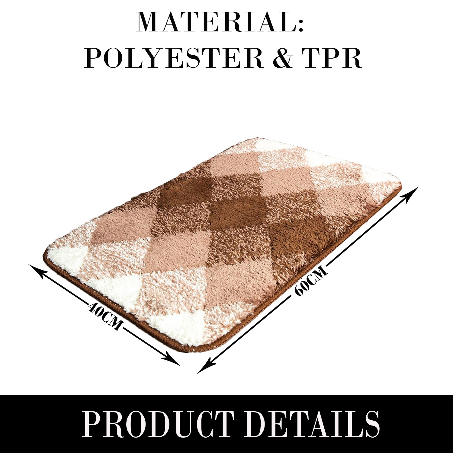 Kuber Industries Soft Bathroom Mat|Anti-Slip Mat For Bathroom Floor|Diamond Design With TPR Backing|Foot Mats For Home, Living Room, Bedroom (Brown)