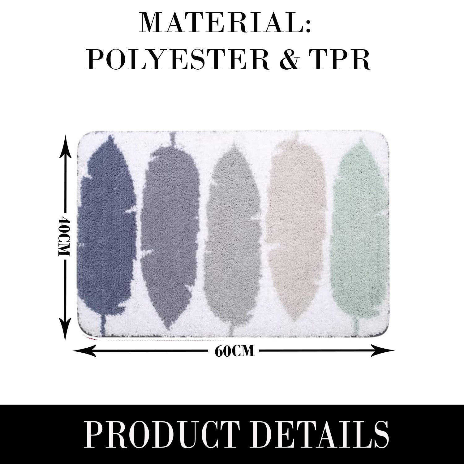 Kuber Industries Soft Bathroom Mat|Anti-Slip Mat For Bathroom Floor|Feather Design With TPR Backing|Foot Mats For Home, Living Room, Bedroom (Multi)