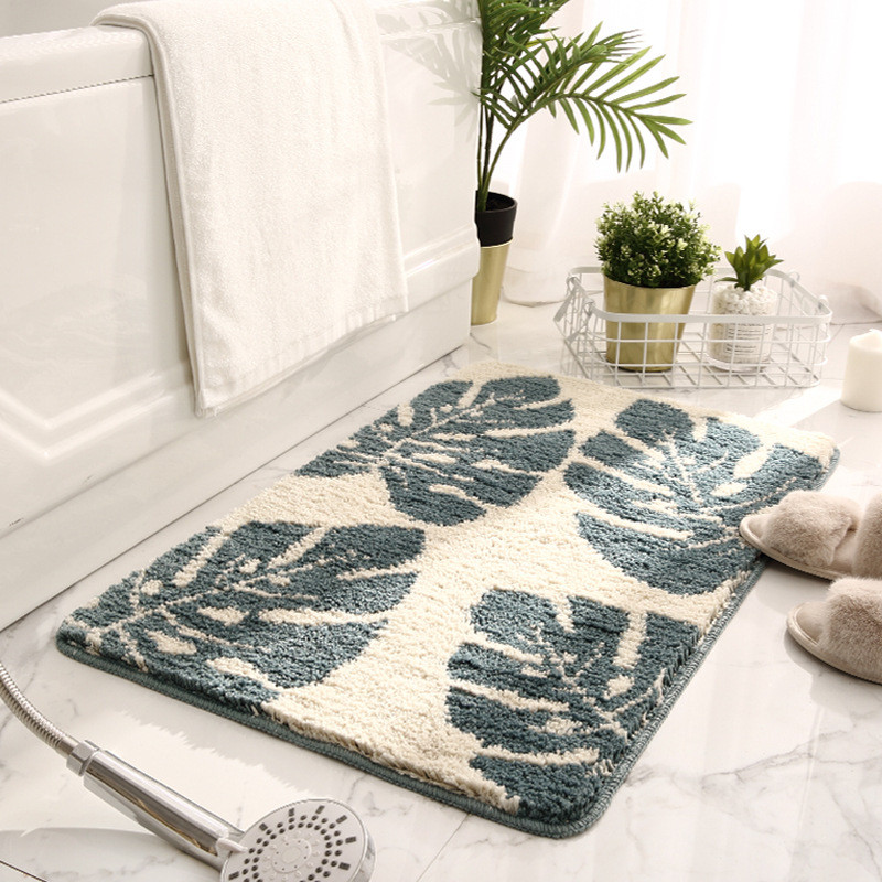 Kuber Industries Soft Bathroom Mat|Anti-Slip Mat For Bathroom Floor|Leaf Design With TPR Backing|Foot Mats For Home, Living Room, Bedroom (Multi)
