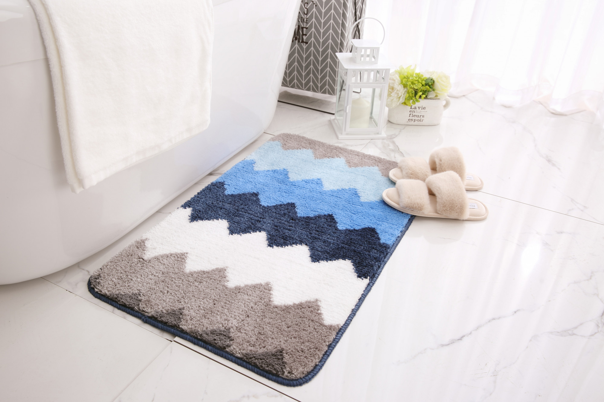 Kuber Industries Soft Bathroom Mat|Anti-Slip Mat For Bathroom Floor|Wave Design With TPR Backing|Foot Mats For Home, Living Room, Bedroom (Multi Color)