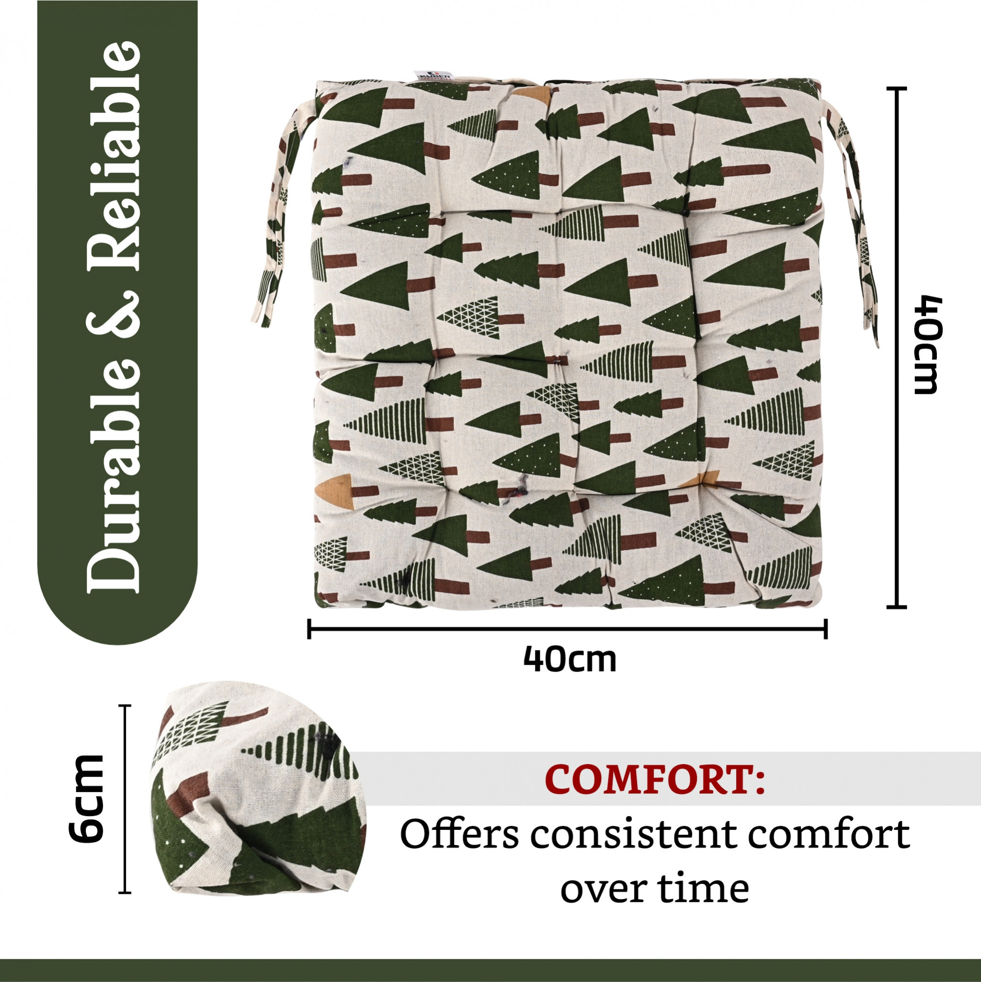 Kuber Industries Soft Cotton Chair Cushions for Sitting  Pillow for Office Work  Posture Support  Sitting Cushion  Back Rest for Chair  Dori Tree Print -Green