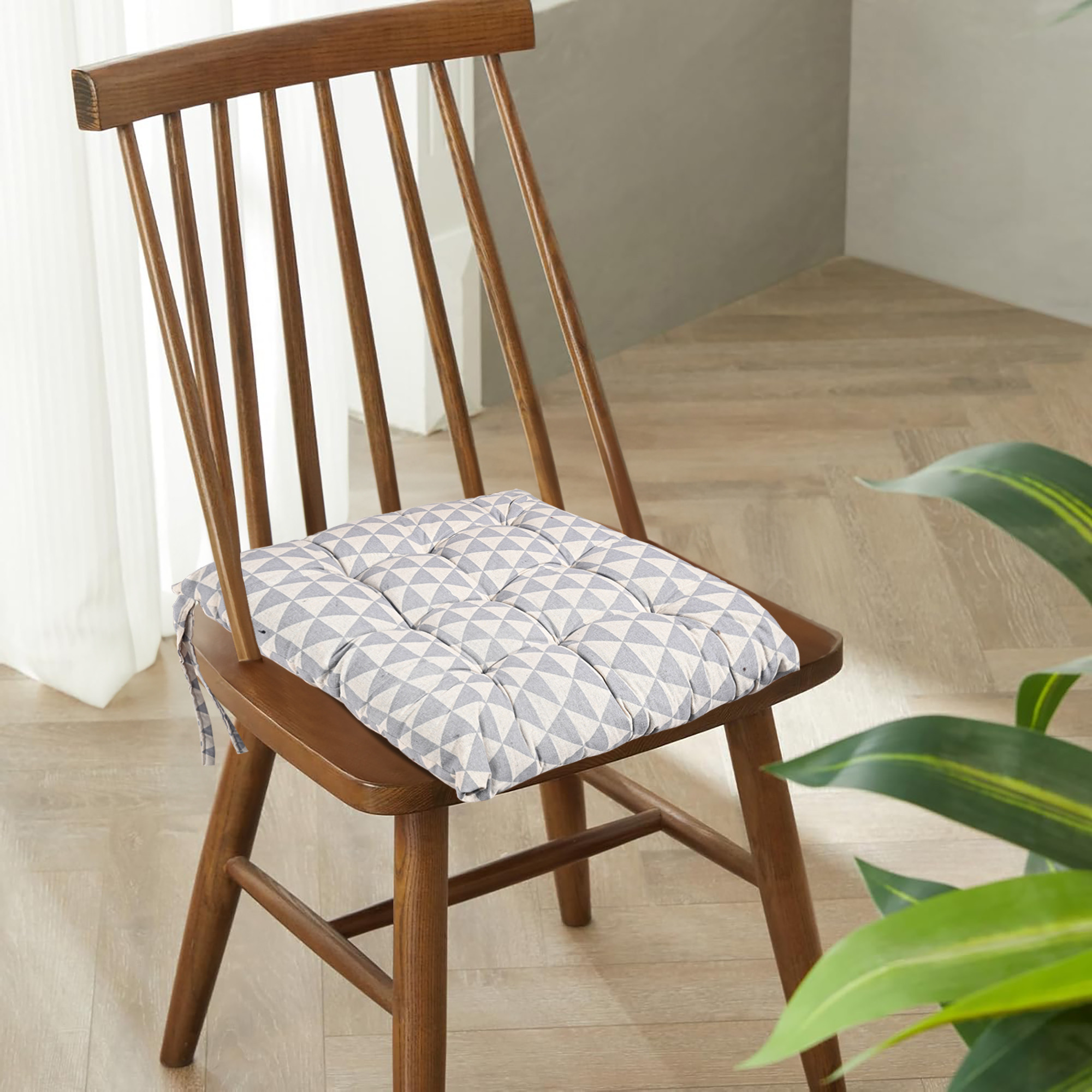 Kuber Industries Soft Cotton Chair Cushions for Sitting  Pillow for Office Work  Posture Support  Sitting Cushion  Back Rest for Chair  Dori Triangles Print -Grey