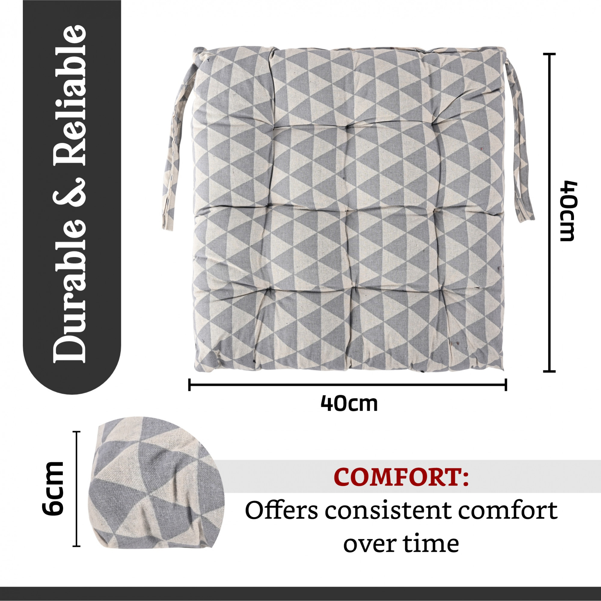 Kuber Industries Soft Cotton Chair Cushions for Sitting  Pillow for Office Work  Posture Support  Sitting Cushion  Back Rest for Chair  Dori Triangles Print -Grey
