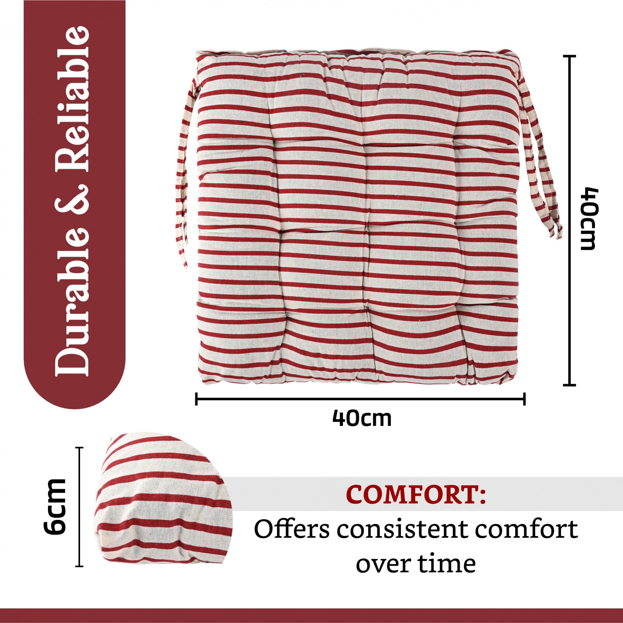 Kuber Industries Soft Cotton Chair Cushions for Sitting  Pillow for Office Work  Posture Support  Sitting Cushion  Back Rest for Chair  Dori Lining Print - Maroon