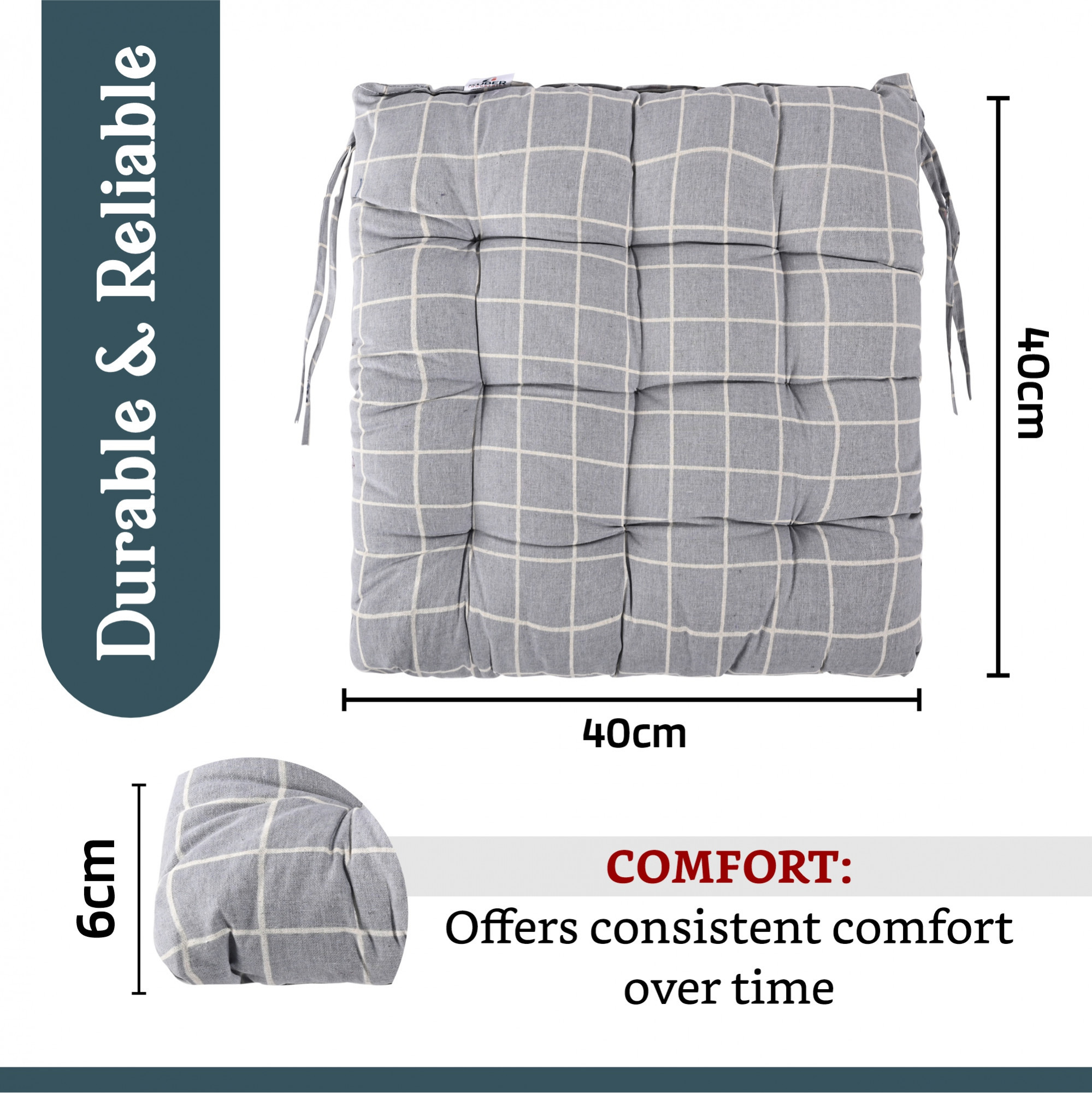 Kuber Industries Soft Cotton Chair Cushions for Sitting  Pillow for Office Work  Posture Support  Sitting Cushion  Back Rest for Chair  Dori Check Print -Light Grey