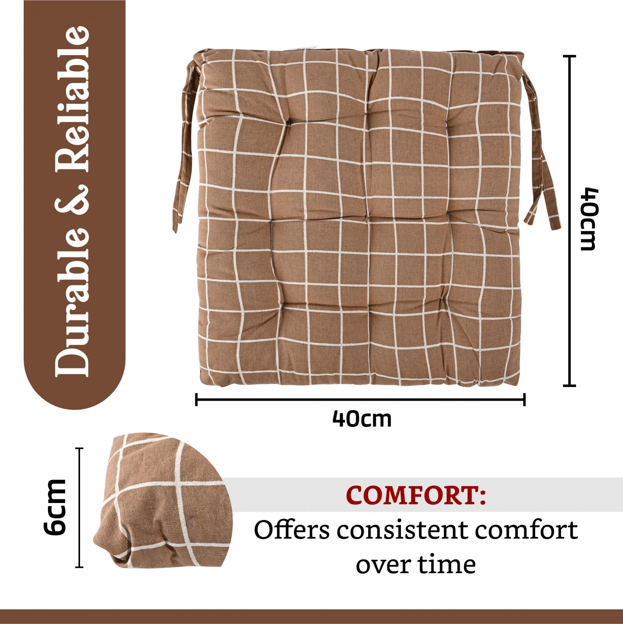 Kuber Industries Soft Cotton Chair Cushions for Sitting  Pillow for Office Work  Posture Support  Sitting Cushion  Back Rest for Chair  Dori Check Print - Brown