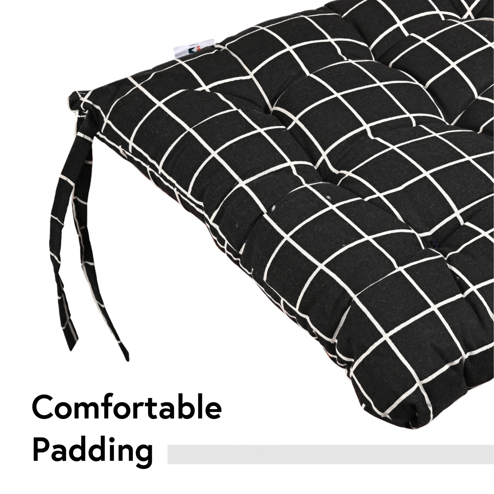 Kuber Industries Soft Cotton Chair Cushions for Sitting  Pillow for Office Work  Posture Support  Sitting Cushion  Back Rest for Chair  Dori Check Print - Black