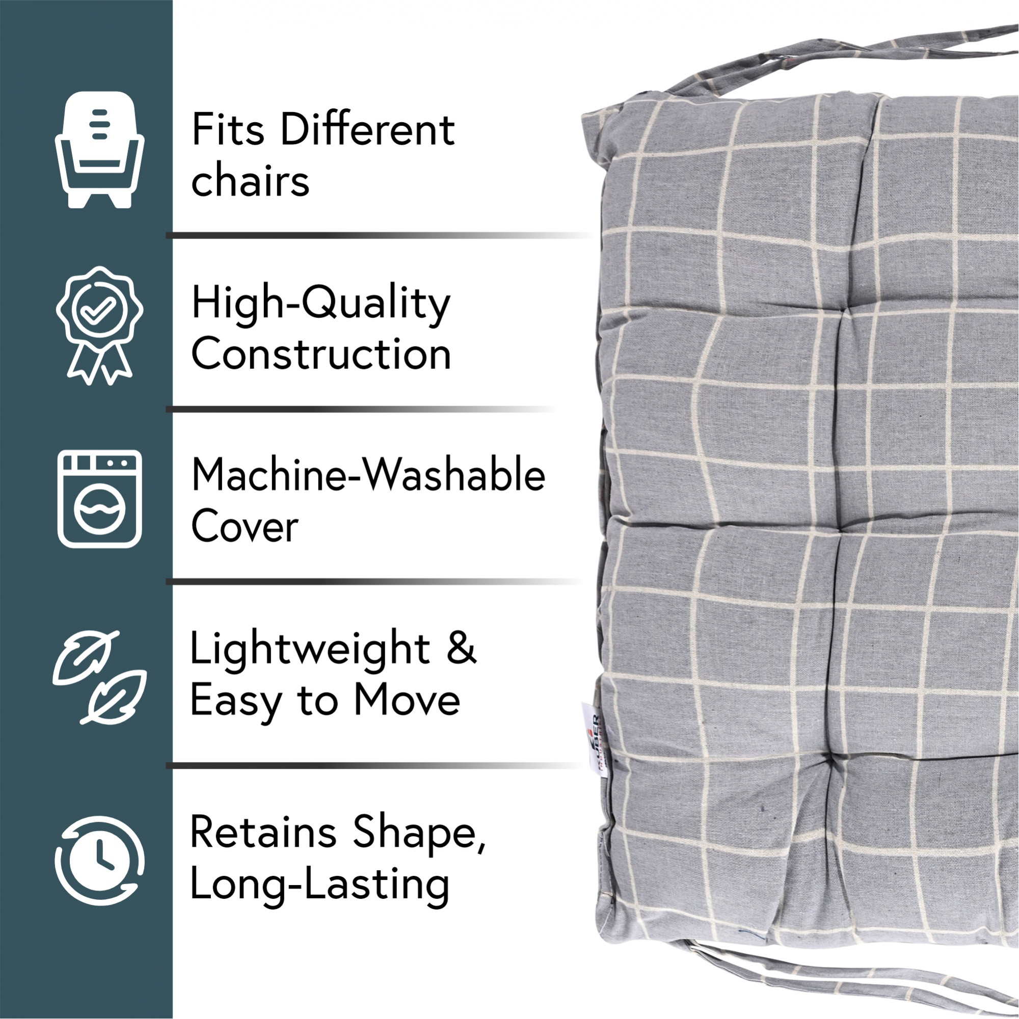 Kuber Industries Soft Cotton Chair Cushions for Sitting  Pillow for Office Work  Posture Support  Sitting Cushion  Back Rest for Chair  Dori Check Print -Light Grey