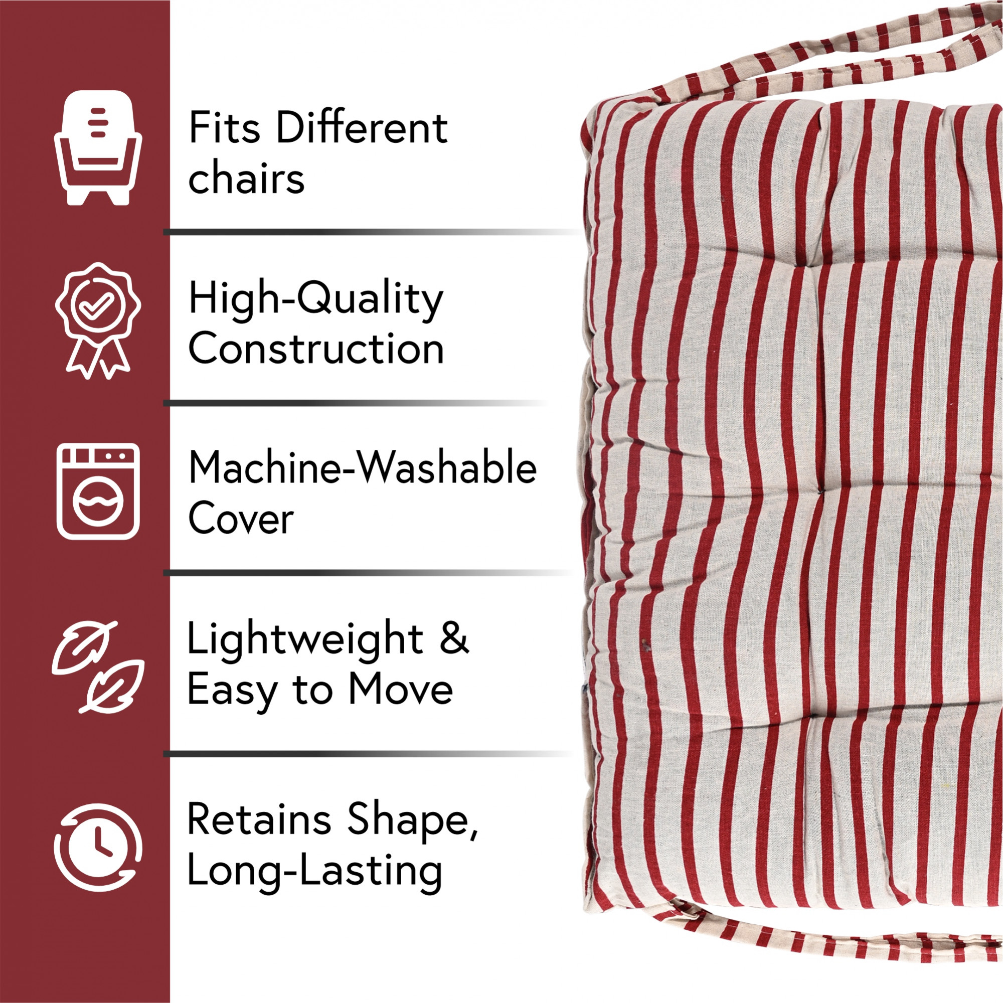 Kuber Industries Soft Cotton Chair Cushions for Sitting  Pillow for Office Work  Posture Support  Sitting Cushion  Back Rest for Chair  Dori Lining Print - Maroon