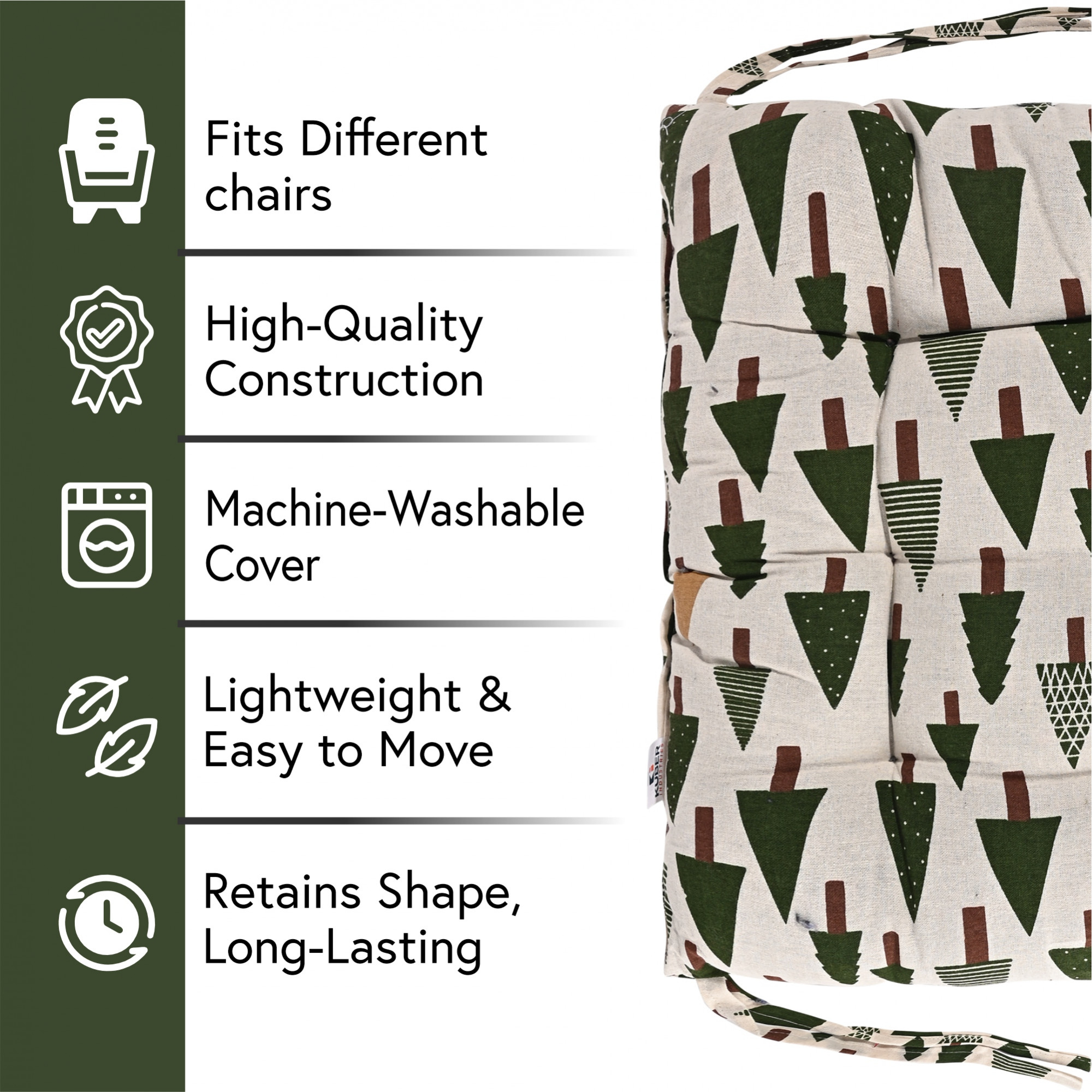 Kuber Industries Soft Cotton Chair Cushions for Sitting  Pillow for Office Work  Posture Support  Sitting Cushion  Back Rest for Chair  Dori Tree Print -Green