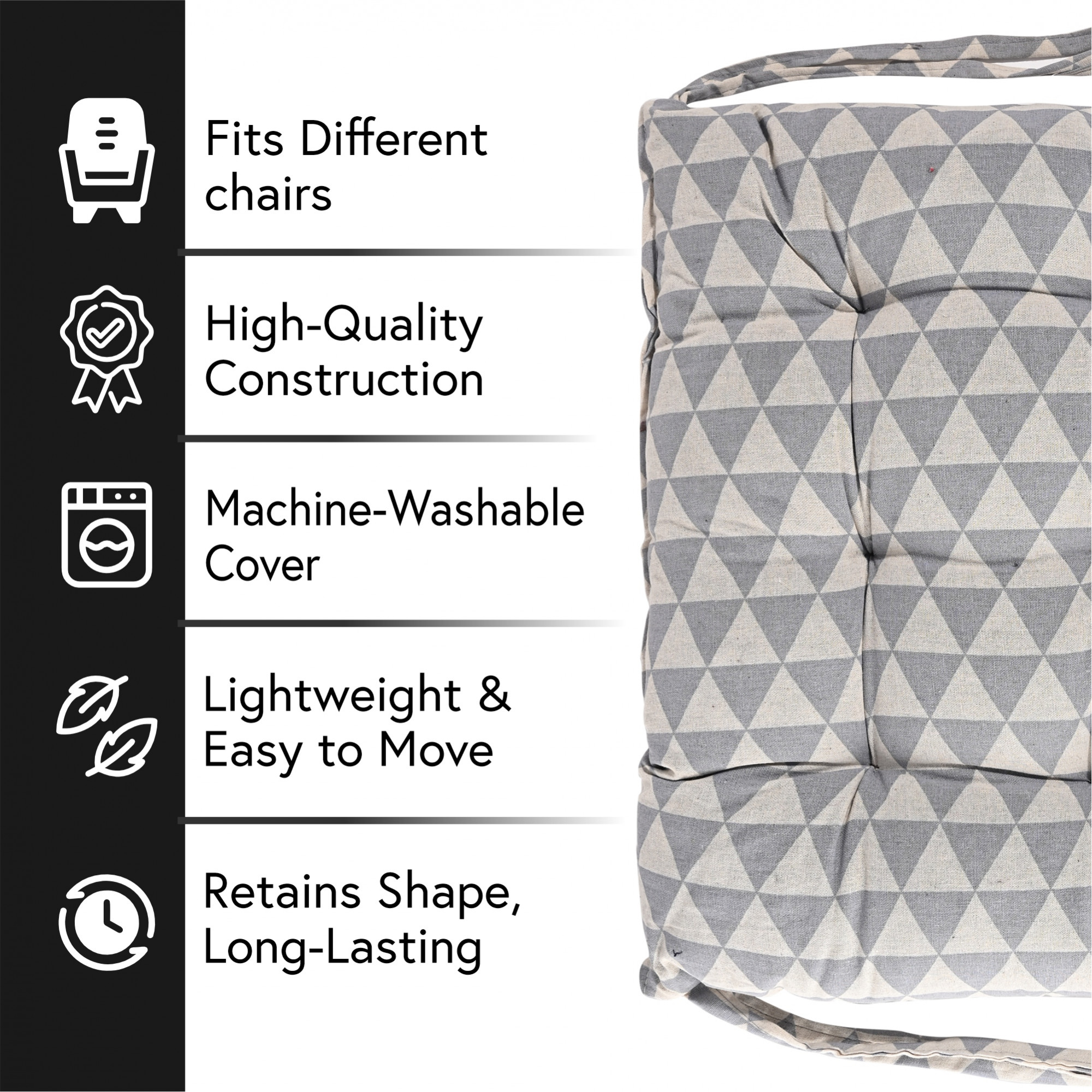 Kuber Industries Soft Cotton Chair Cushions for Sitting  Pillow for Office Work  Posture Support  Sitting Cushion  Back Rest for Chair  Dori Triangles Print -Grey