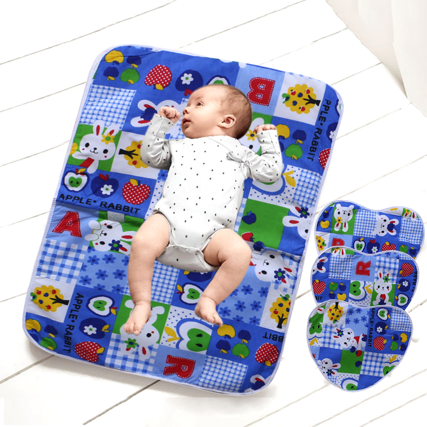 Kuber Industries Soft Cotton Rabit Print Mattress Crib Sheet/Baby sleeping Sheet/Bed With 3 Petch for Baby 24