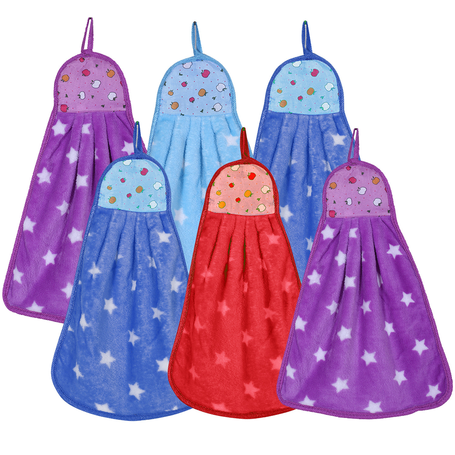 Kuber Industries Soft Cotton Star Print Super Absorbent Hanging Napkin|Hand Towel For Washbasin & Kitchen,(Assorted)