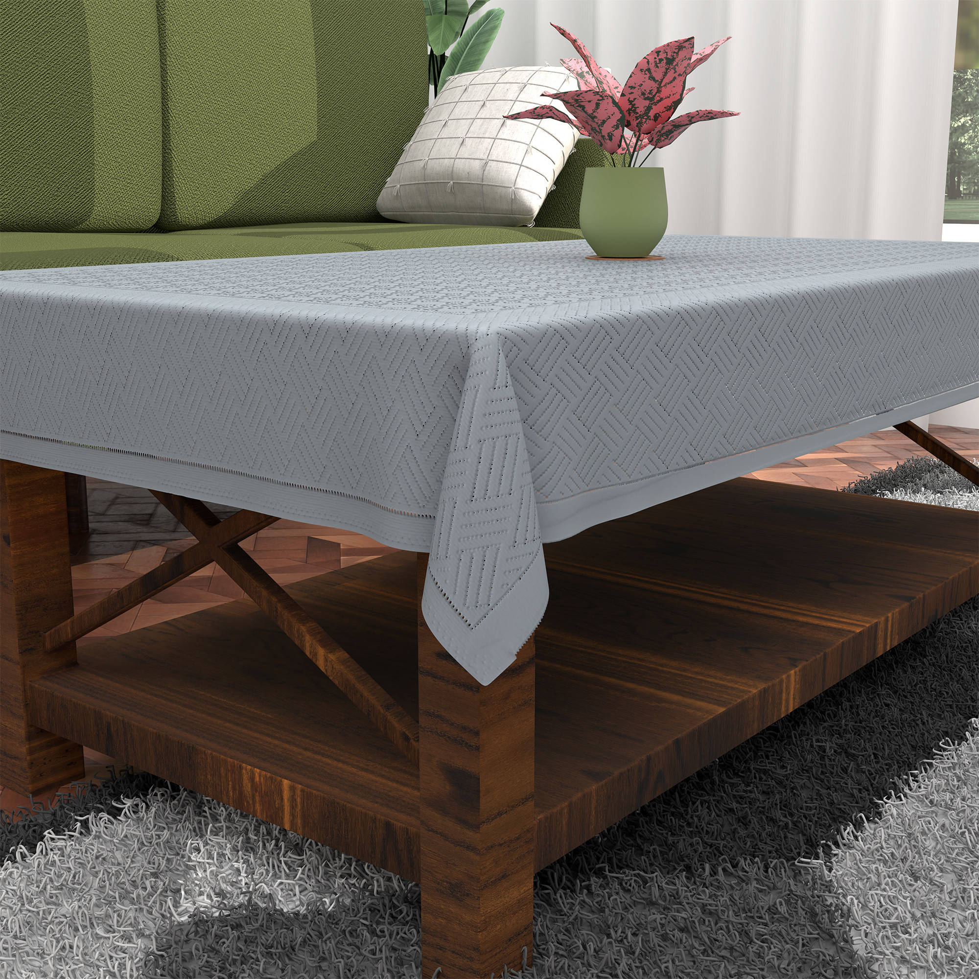 Kuber Industries Soft Cotton Table Cloth for  Dining Table    Durable  Washable Table Sheet  Protector Cover for HomeOffice Centre Table  Galaxy 1704 - Grey