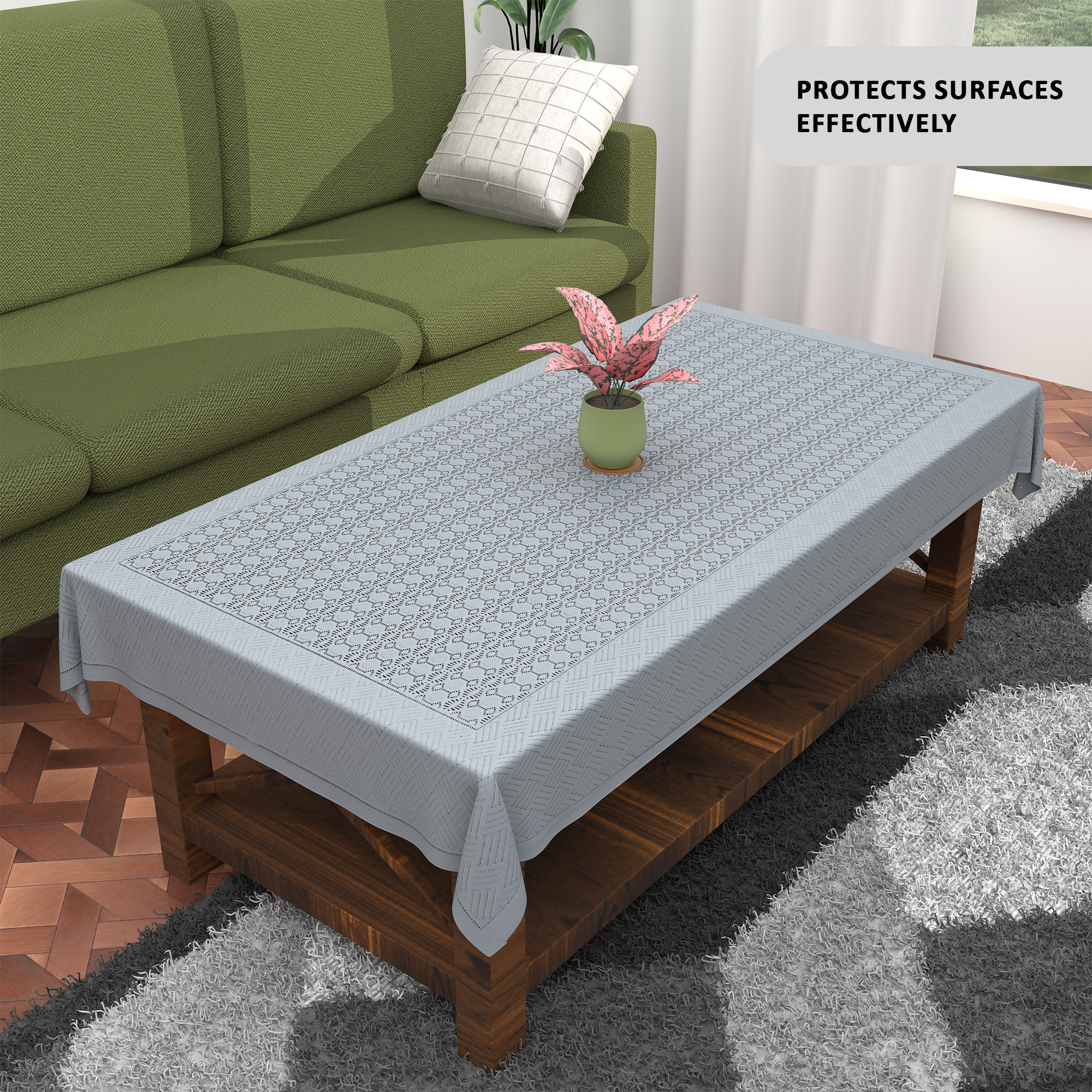 Kuber Industries Soft Cotton Table Cloth for  Dining Table    Durable  Washable Table Sheet  Protector Cover for HomeOffice Centre Table  Galaxy 1704 - Grey