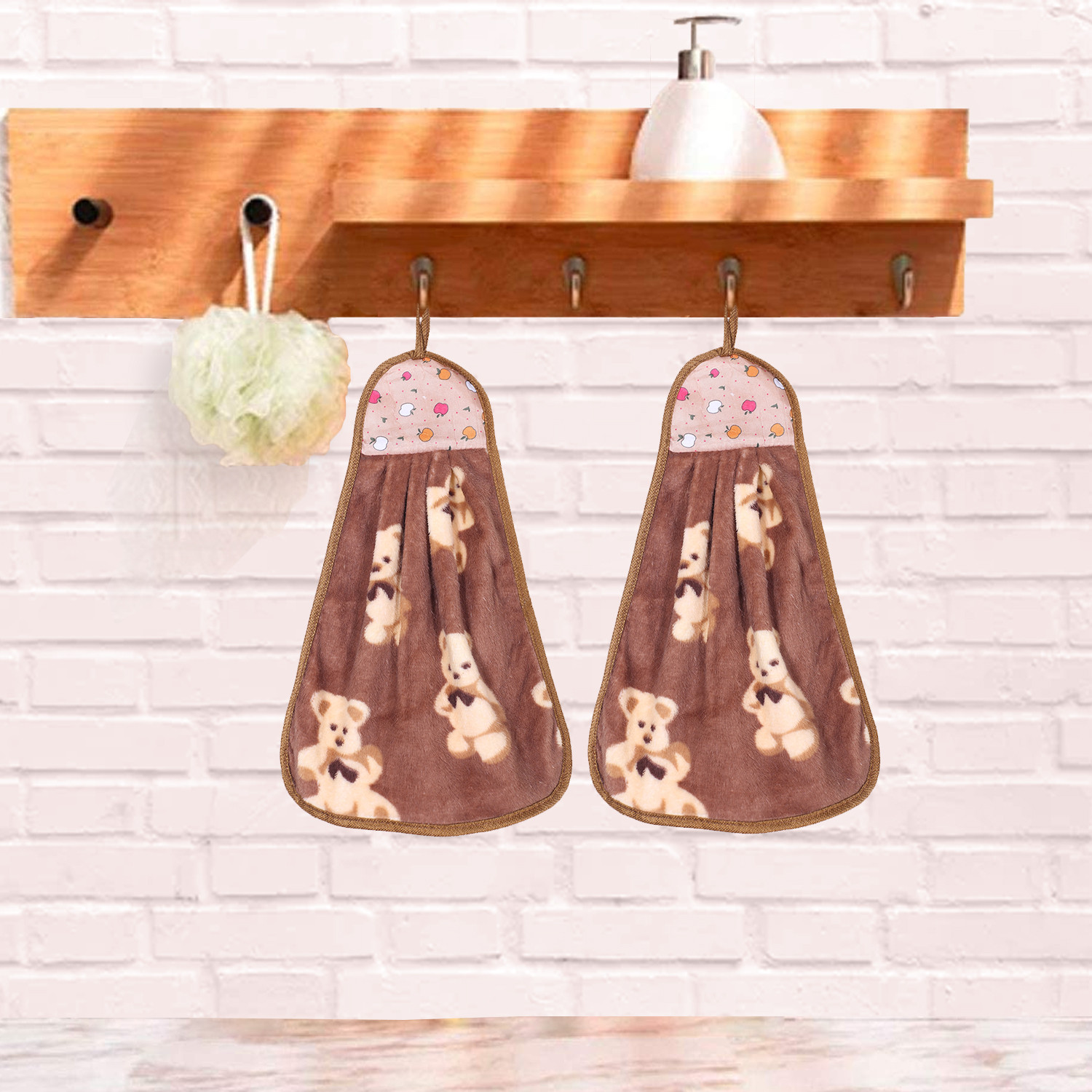 Kuber Industries Soft Cotton Teddy Bear Super Absorbent Hanging Napkin|Hand Towel For Washbasin & Kitchen,(Assorted)