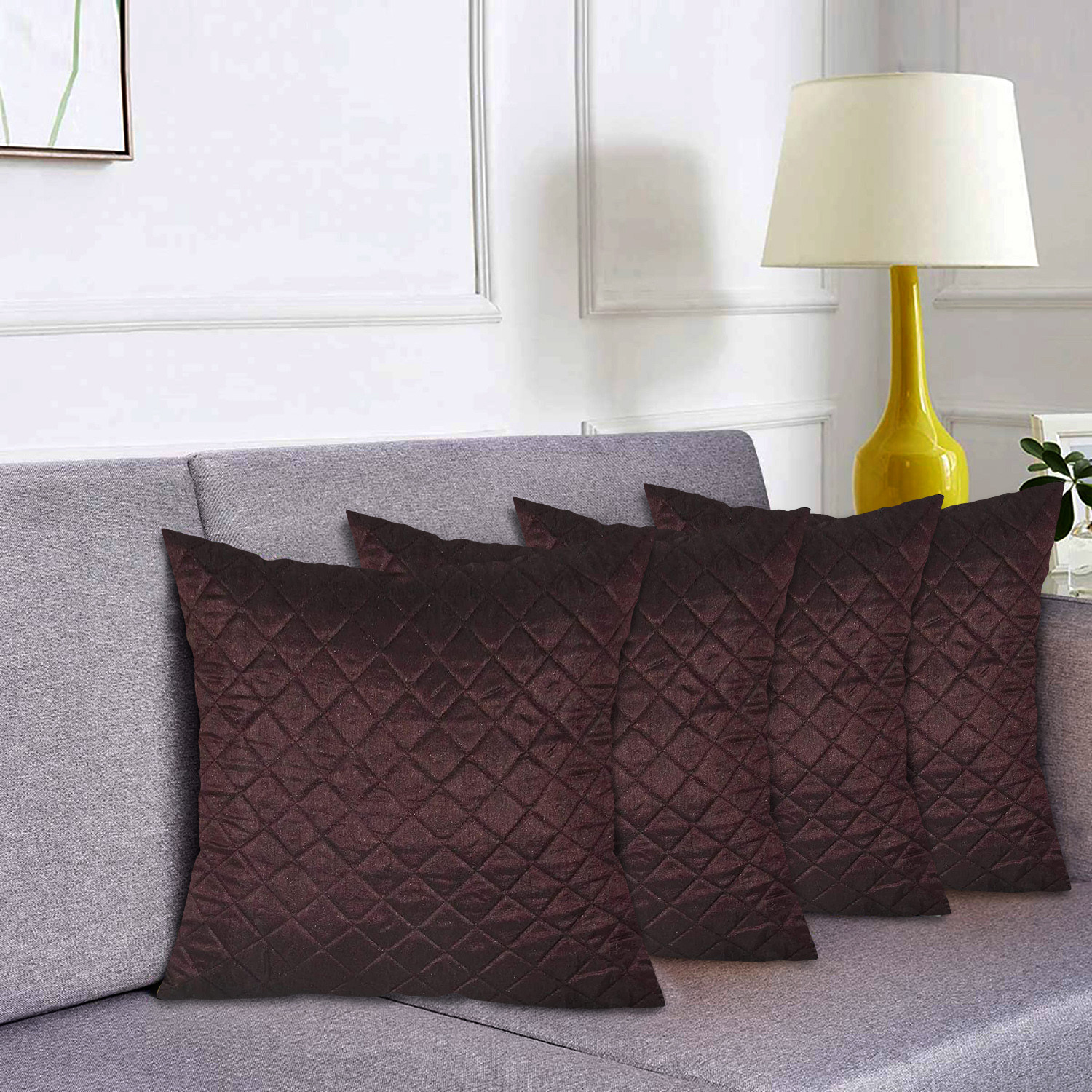Kuber Industries Soft Decorative Square Quilting Cushion Cover, Cushion Case For Sofa Couch Bed 18x16 Inch-(Brown)