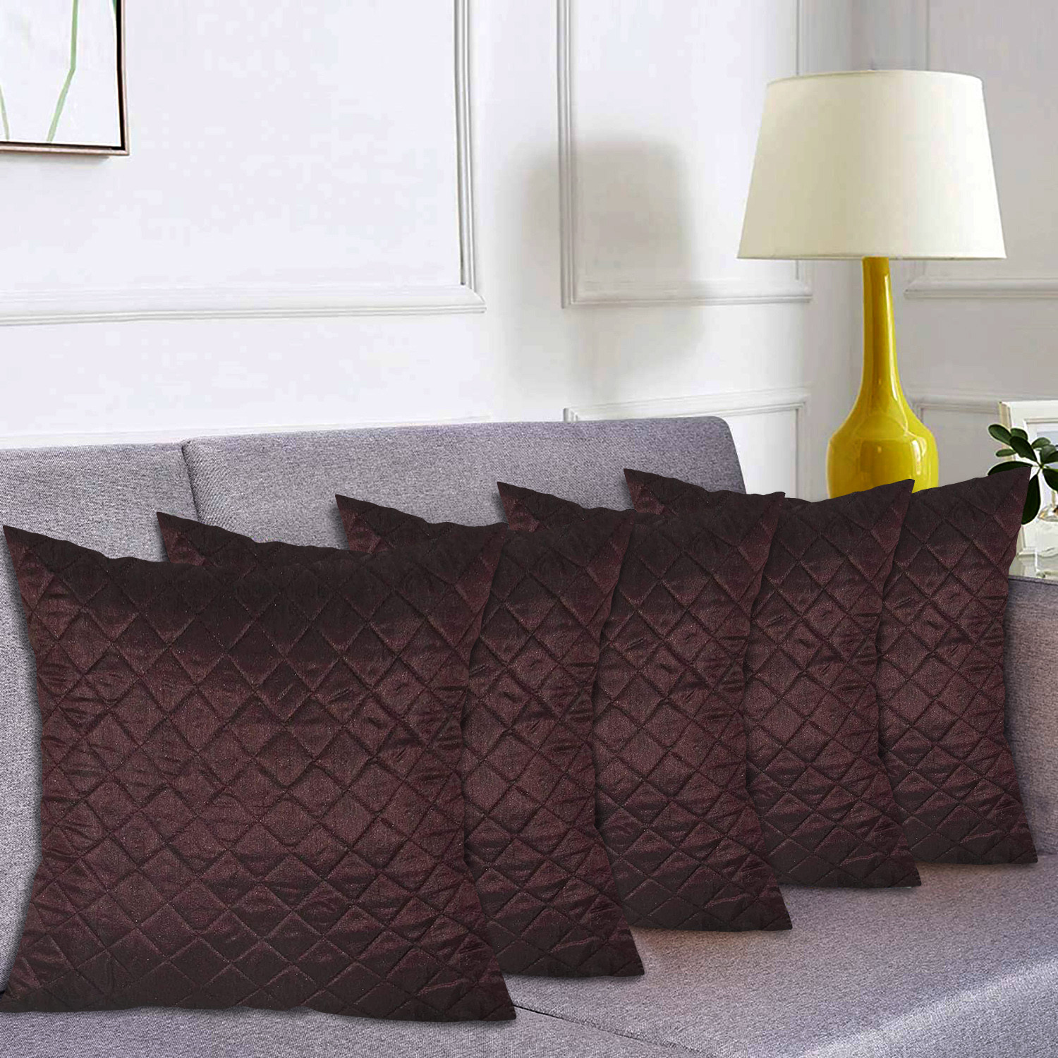 Kuber Industries Soft Decorative Square Quilting Cushion Cover, Cushion Case For Sofa Couch Bed 18x16 Inch-(Brown)