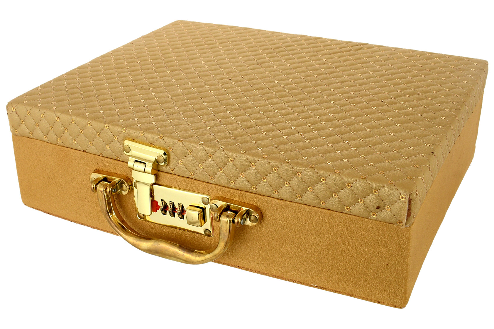 Kuber Industries Soft Leather Bracelet Jewellery Box with 3 Removable Rolls-Holder Stores Bracelets,Bangles & Watches-Organizer With Lock System (Gold)
