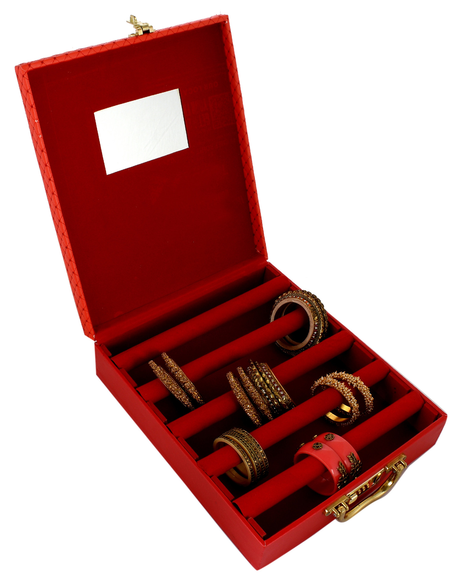 Kuber Industries Soft Leather Bracelet Jewellery Box with 5 Removable Rolls-Holder Stores Bracelets,Bangles & Watches-Organizer With Lock System (Gold)