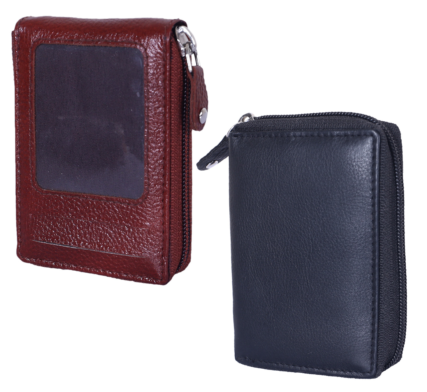 Kuber Industries Soft Leather Card Holder | Zipper Wallet For Man & Woman With 11 Slot Pack Of 2 (Black & Brown)