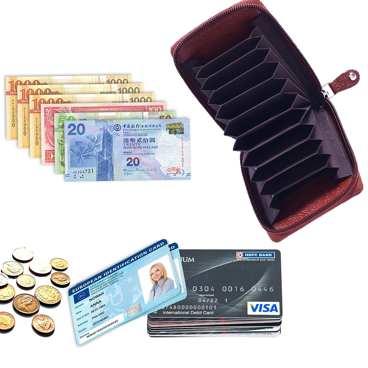 Kuber Industries Soft Leather Card Holder | Zipper Wallet For Man & Woman With 11 Slot Pack Of 2 (Black & Brown)