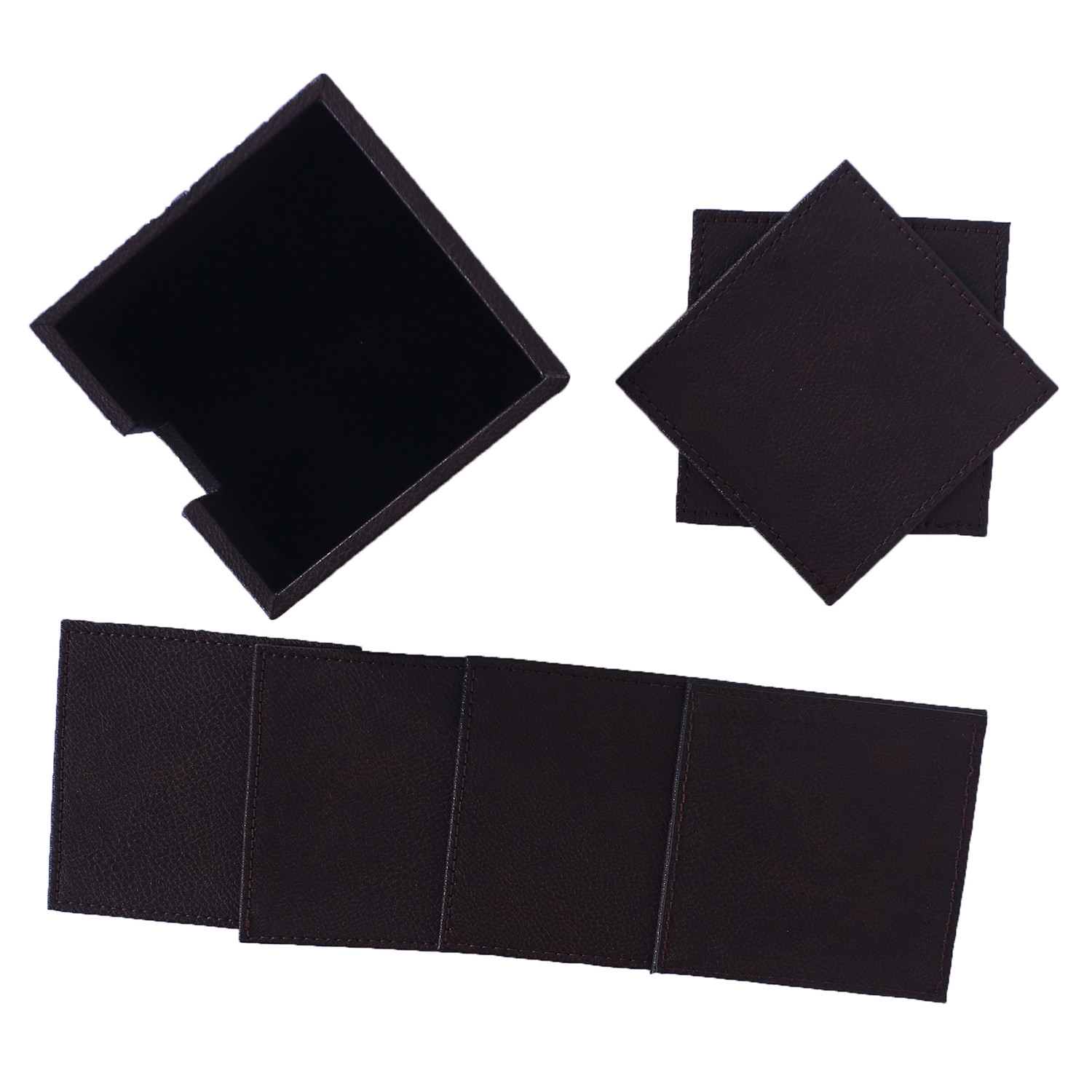 Kuber Industries Soft Leather Tea Coaster With Stand For Tea, Coffee & Dining Home Decor, Set of 6 (Brown)