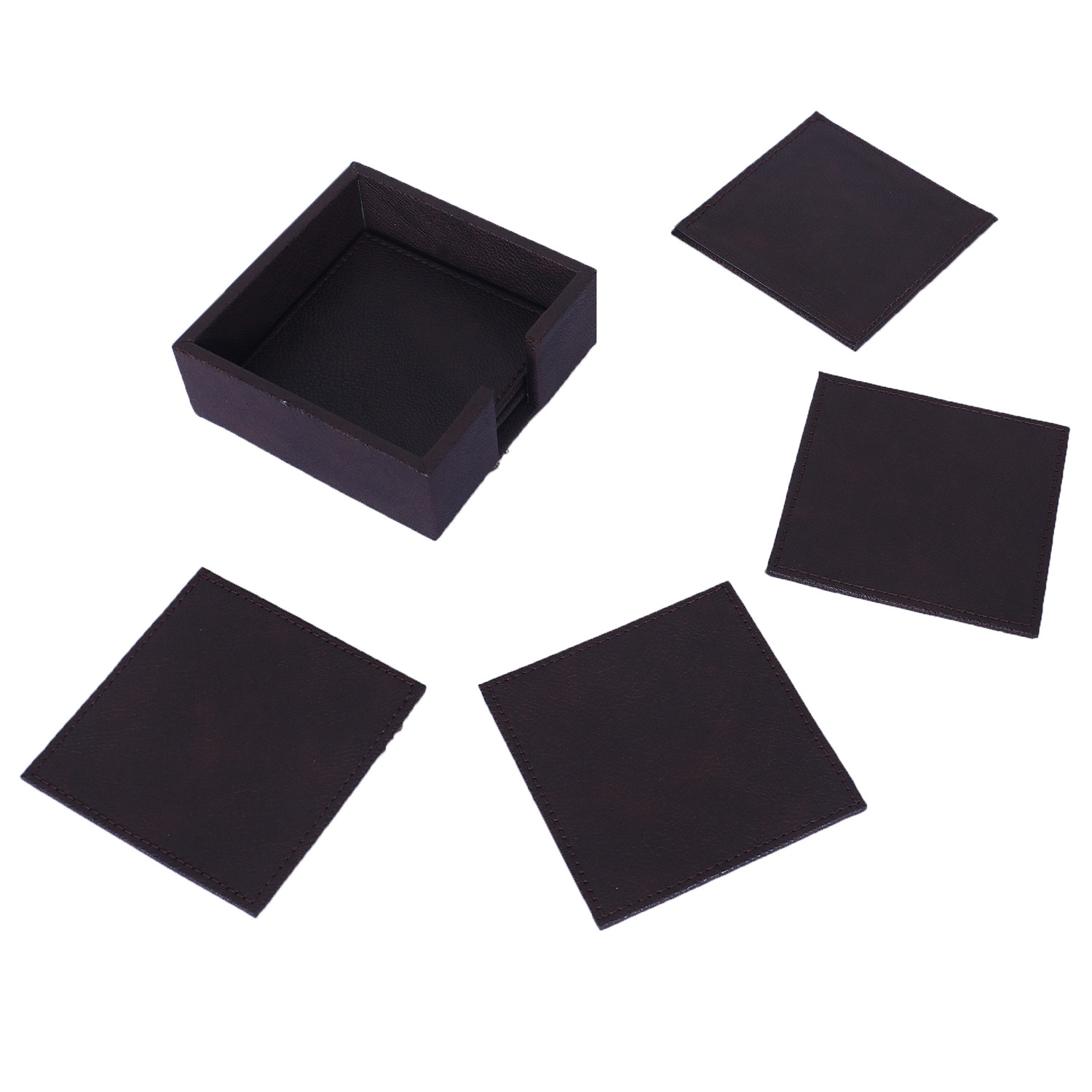 Kuber Industries Soft Leather Tea Coaster With Stand For Tea, Coffee & Dining Home Decor, Set of 6 (Brown)