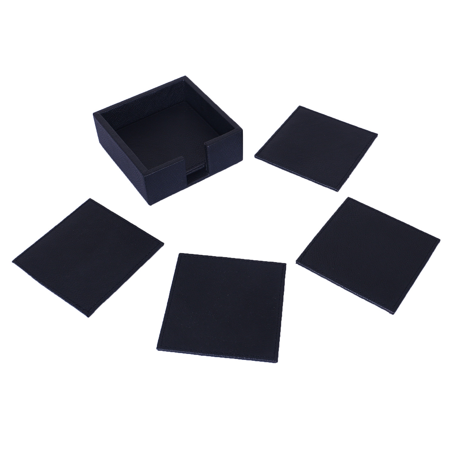 Kuber Industries Soft Leather Tea Coaster With Stand For Tea, Coffee & Dining Home Decor, Set of 6 (Black)