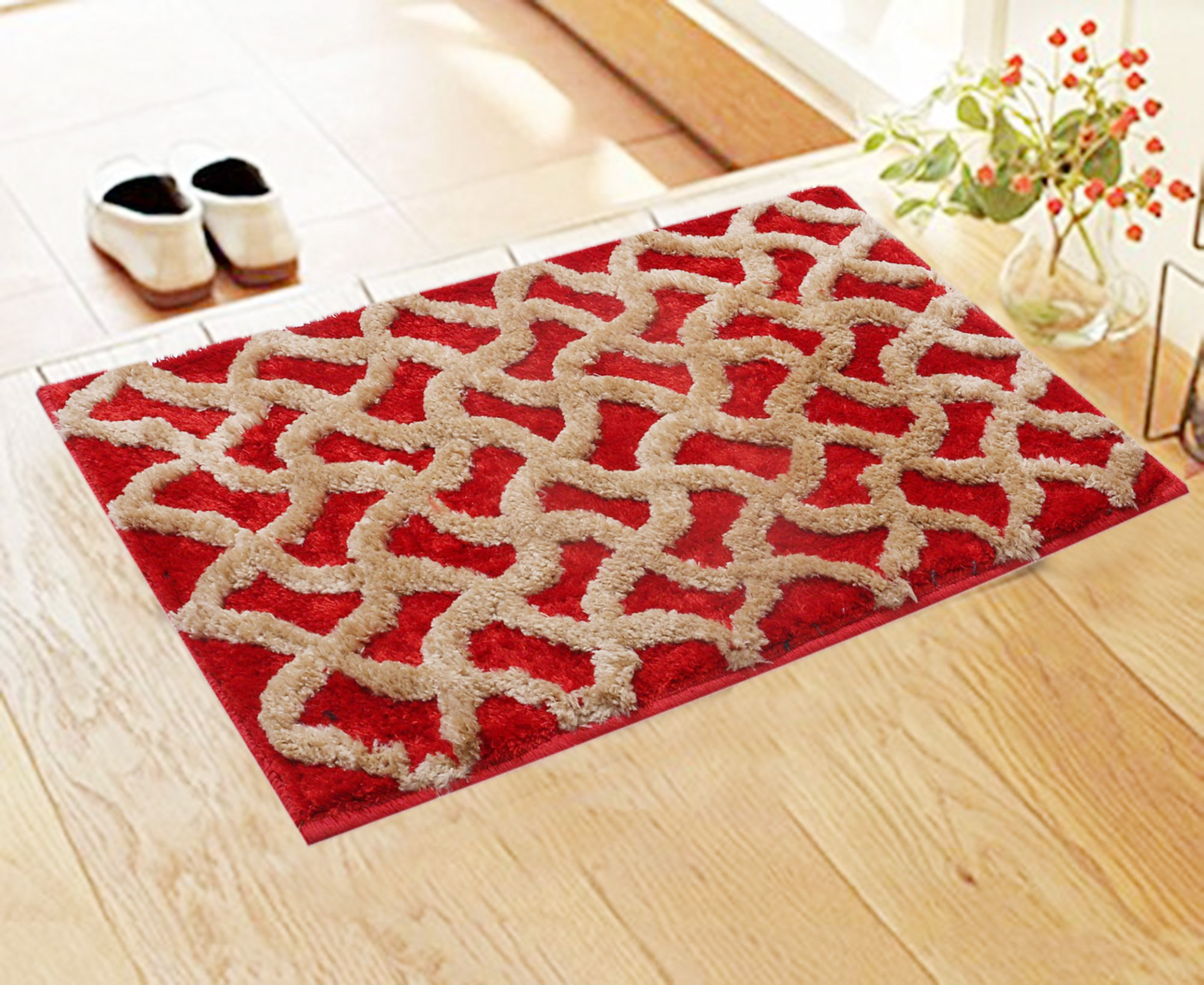 Kuber Industries Soft, lightweigth, Washable, Non Slip Doormat Entrance Rug Dirt Trapper Mat Shoes Scraper for Entry, Patio, Porch (Red)
