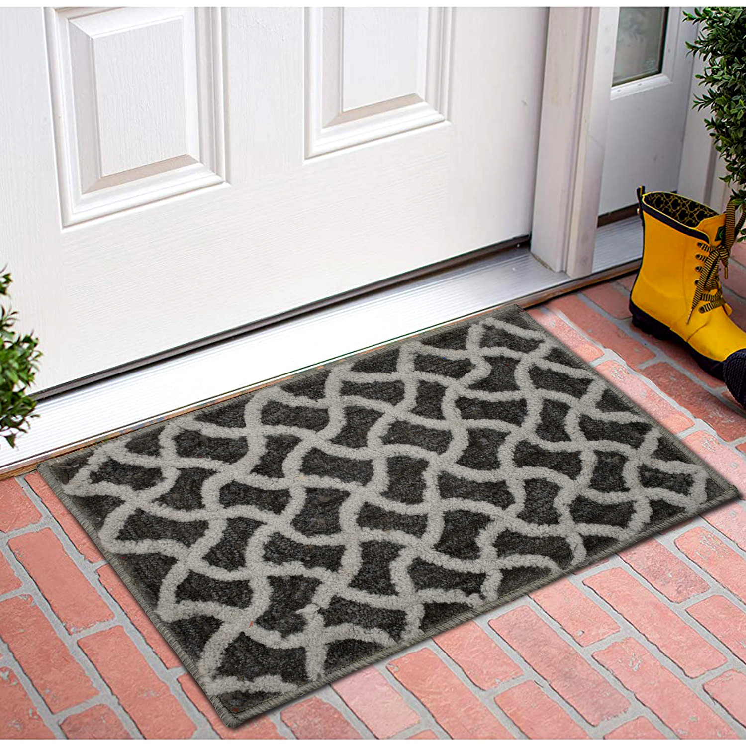 Kuber Industries Soft, lightweigth, Washable, Non Slip Doormat Entrance Rug Dirt Trapper Mat Shoes Scraper for Entry, Patio, Porch- Pack of 2 (Maroon & Grey)