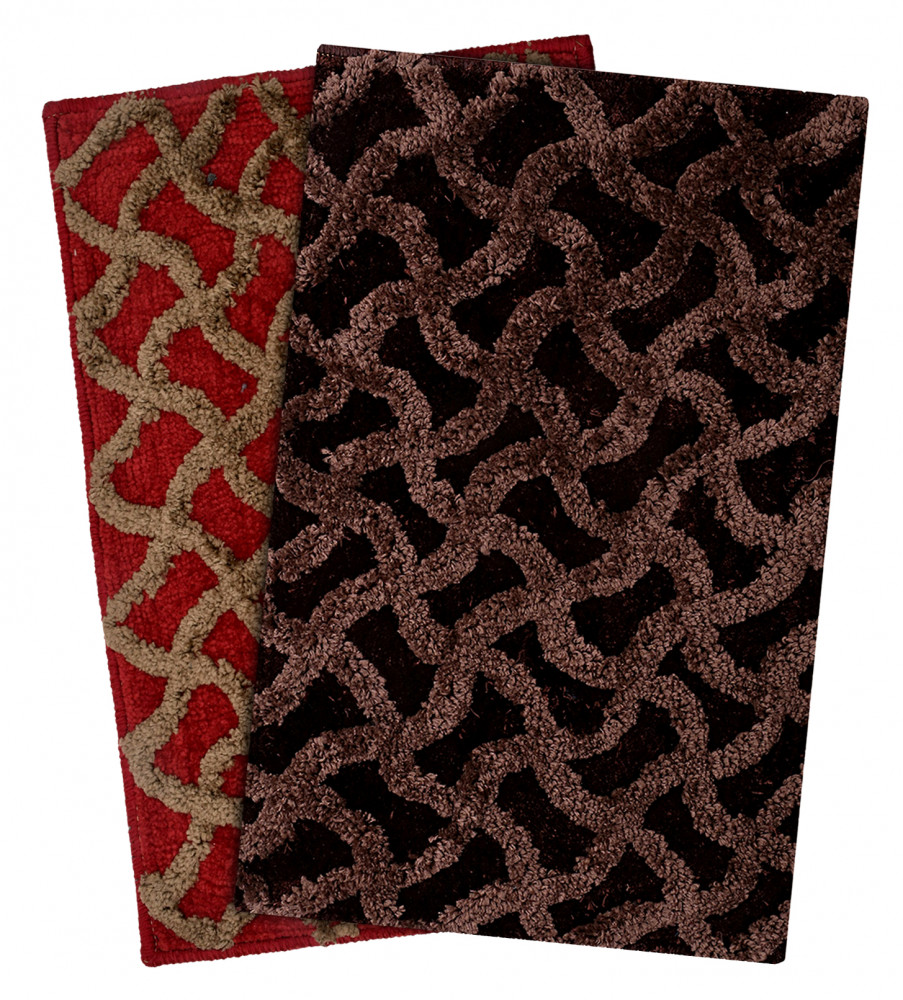 Kuber Industries Soft, lightweigth, Washable, Non Slip Doormat Entrance Rug Dirt Trapper Mat Shoes Scraper for Entry, Patio, Porch- Pack of 2 (Maroon &amp; Dark Brown)