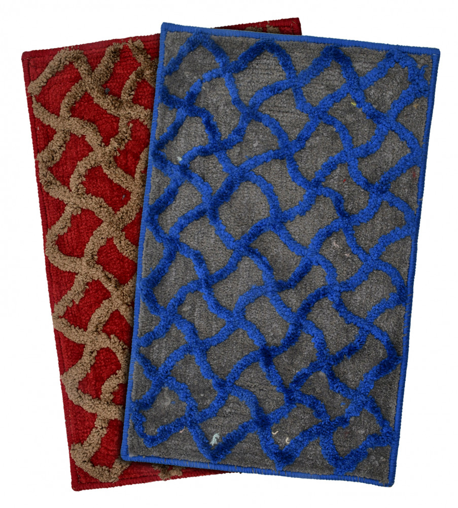 Kuber Industries Soft, lightweigth, Washable, Non Slip Doormat Entrance Rug Dirt Trapper Mat Shoes Scraper for Entry, Patio, Porch- Pack of 2 (Maroon &amp; Blue)